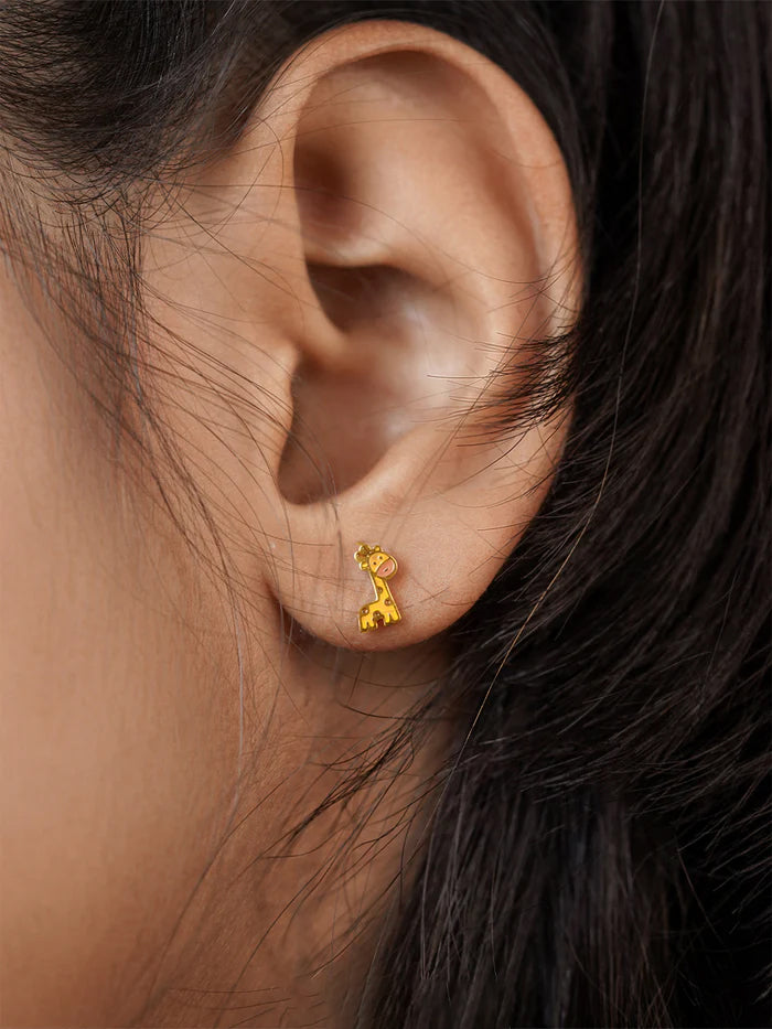 Rooh Giraffe Charm 18K Gold Plated Kid's Stud Earrings