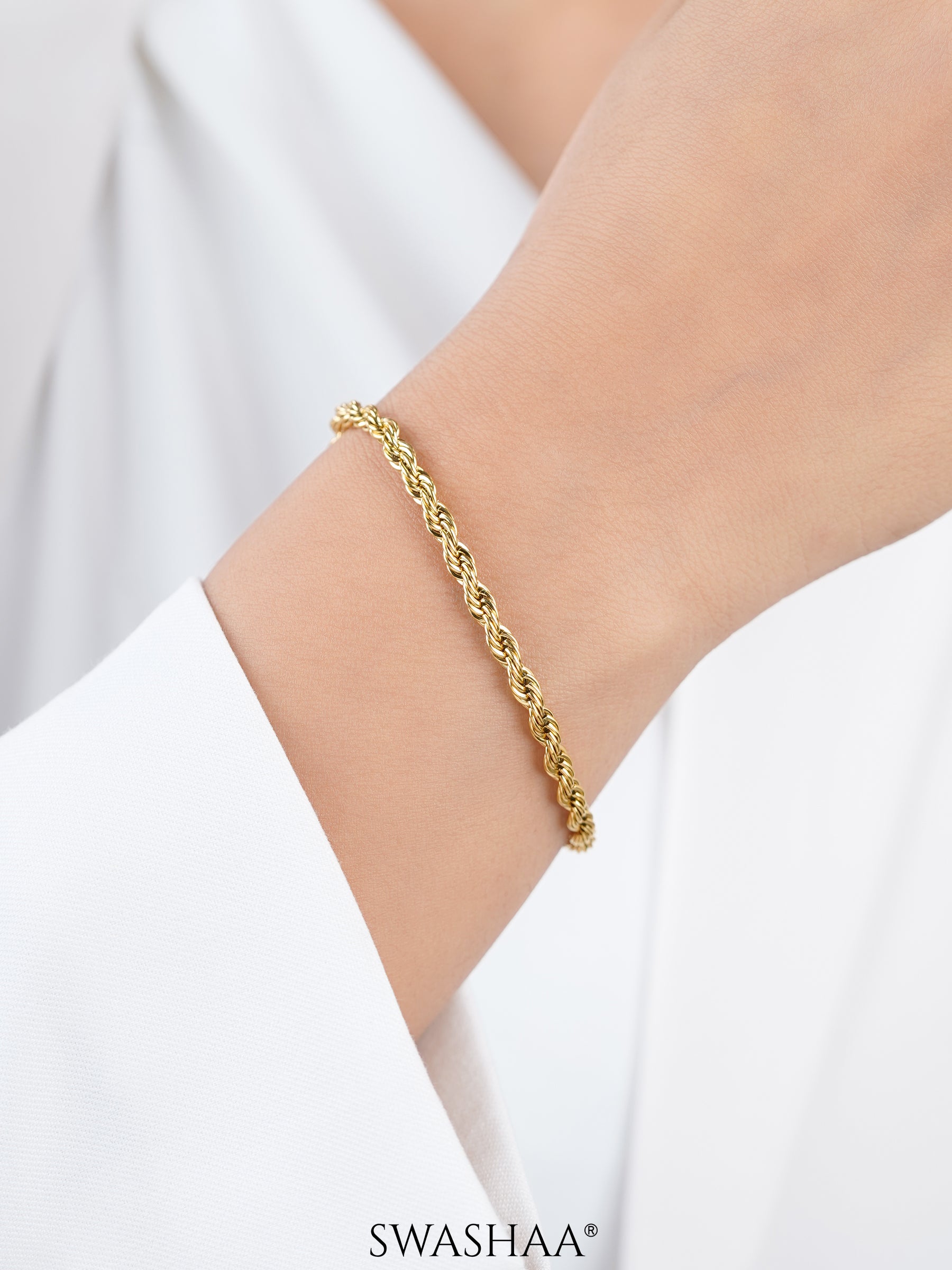 Rope Twisted Links 18K Gold Plated Loose Chain Bracelet