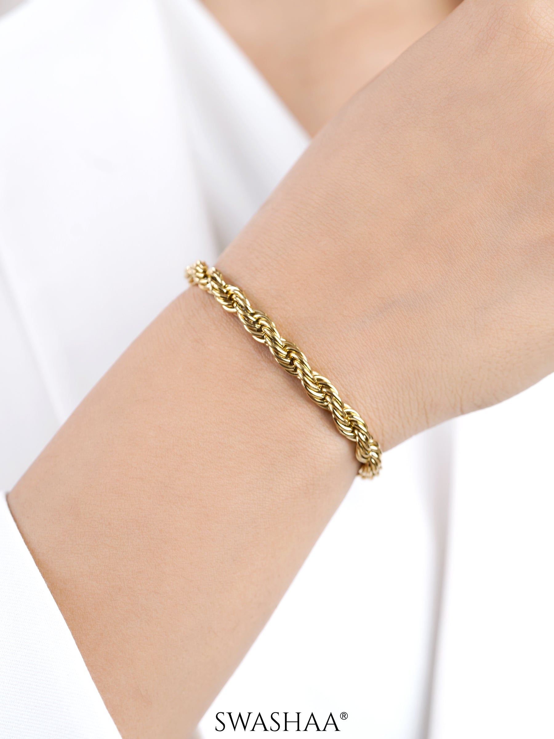 Rope Twisted Links 18K Gold Plated Loose Chain Bracelet