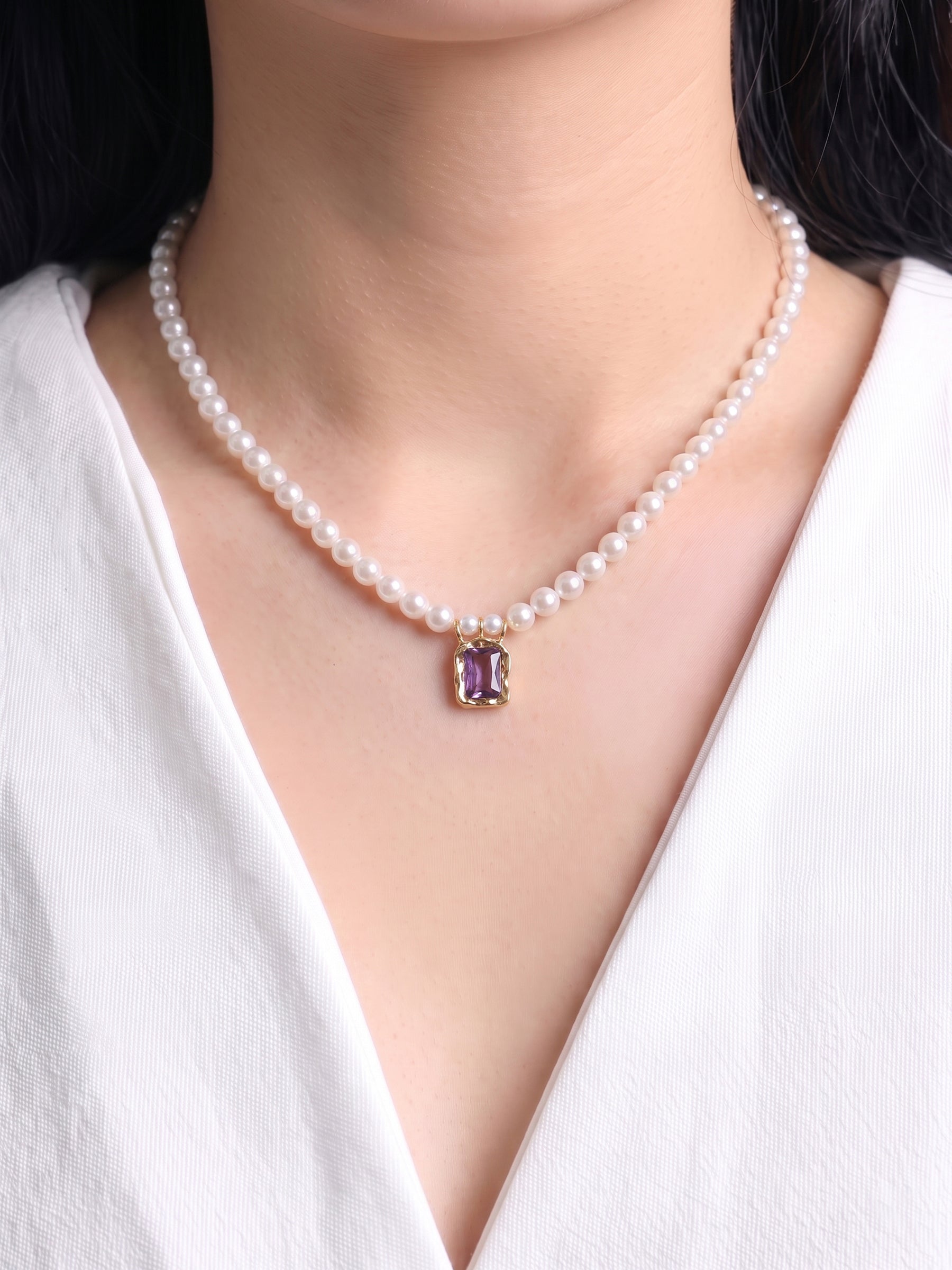 Rosaline Pearl Purple Charm 18K Gold Plated Chain Pendant Necklace