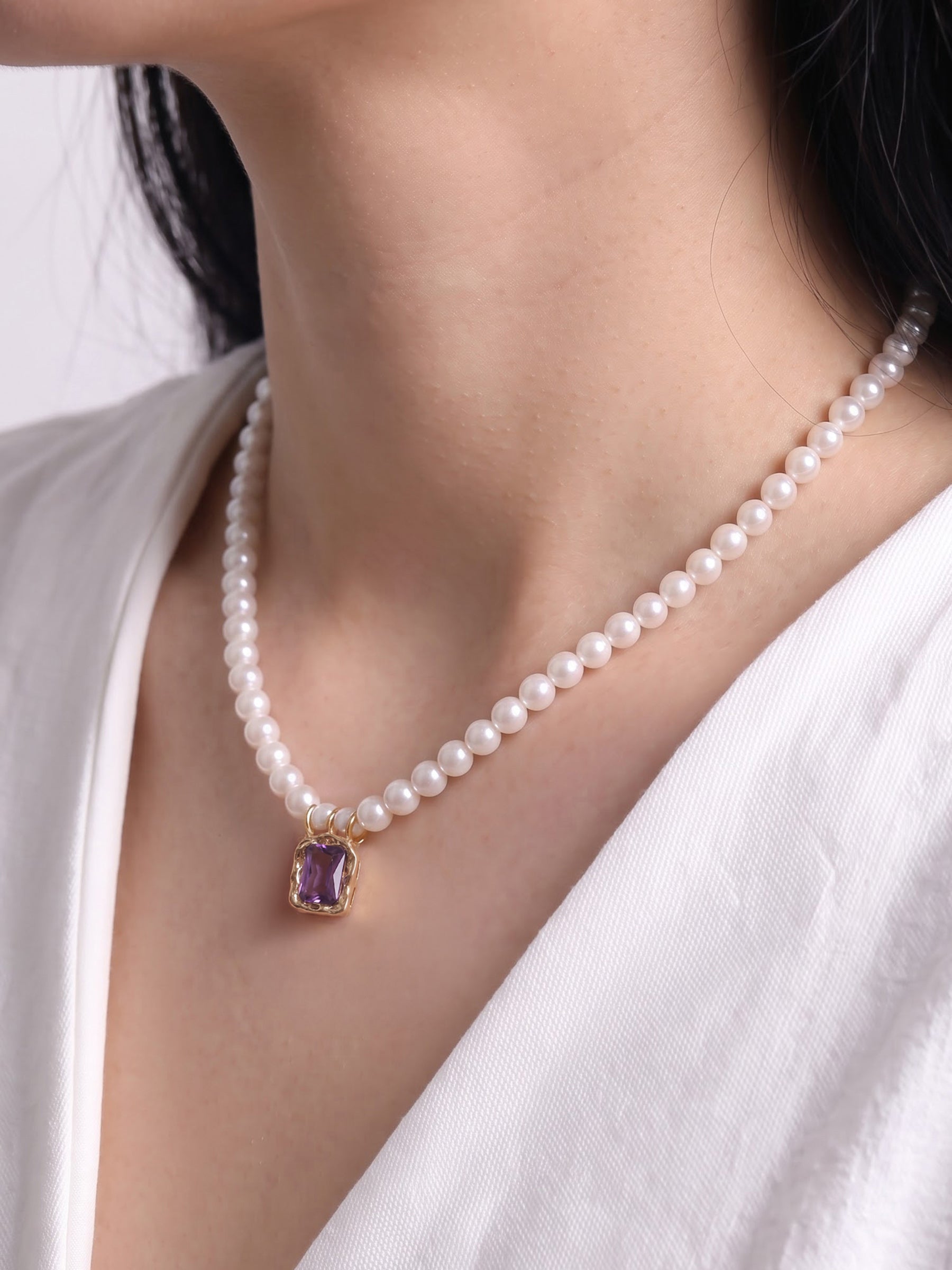 Rosaline Pearl Purple Charm 18K Gold Plated Chain Pendant Necklace