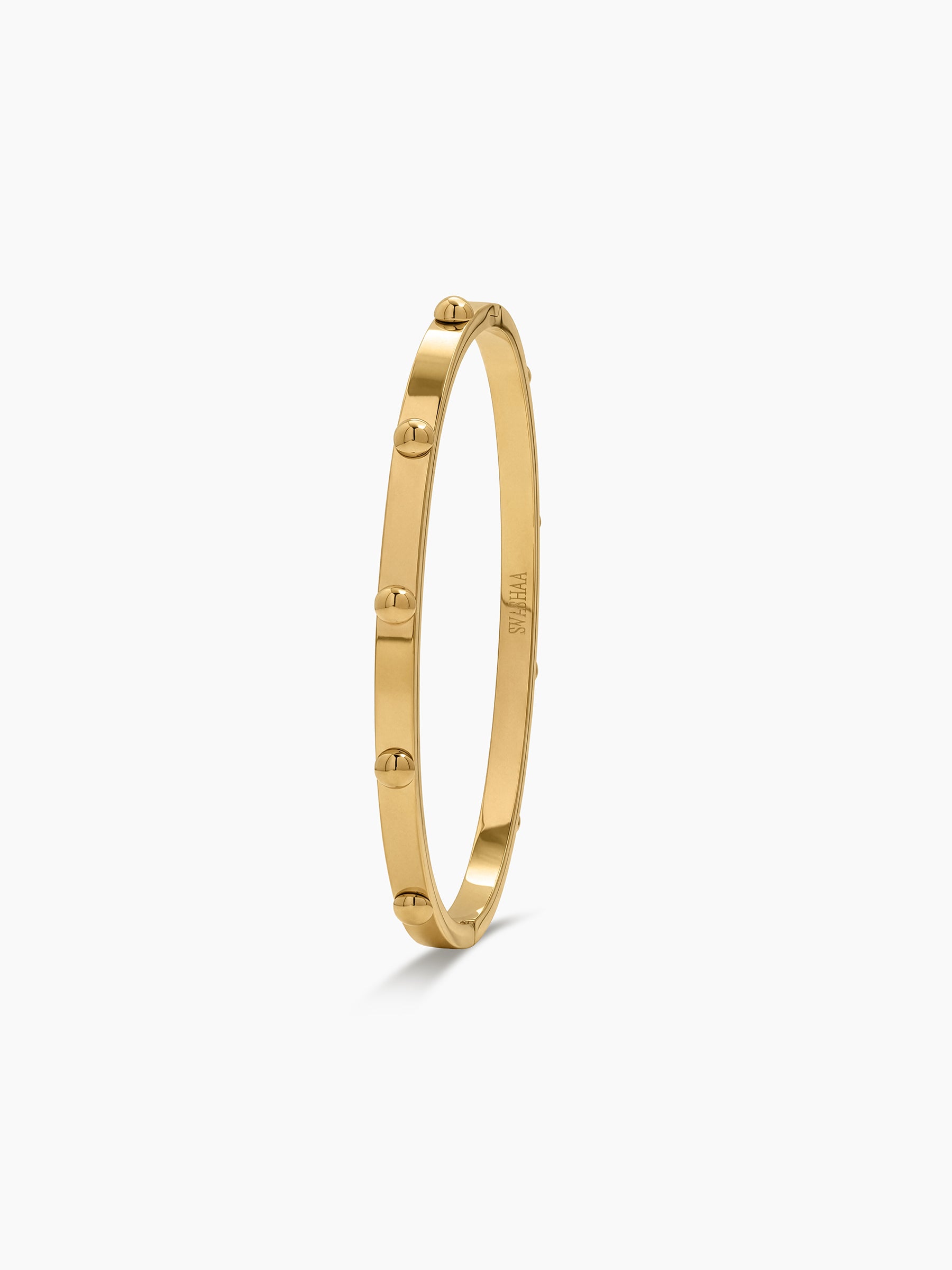 Rosina Orb Dot 18K Gold Plated Band Bangle Women's Solid Bracelet