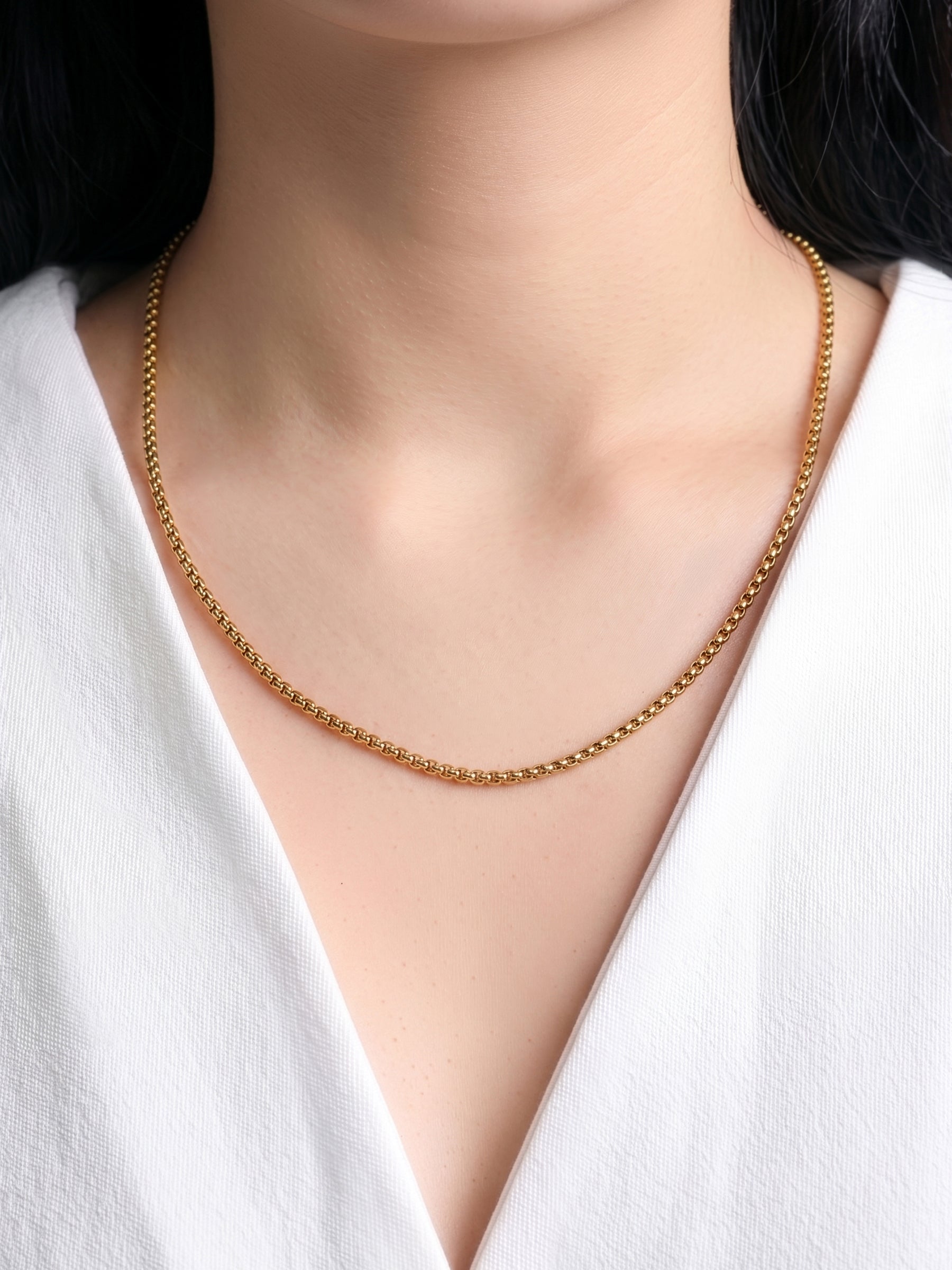 Round Box 2MM 18K Gold Plated Women's Chains