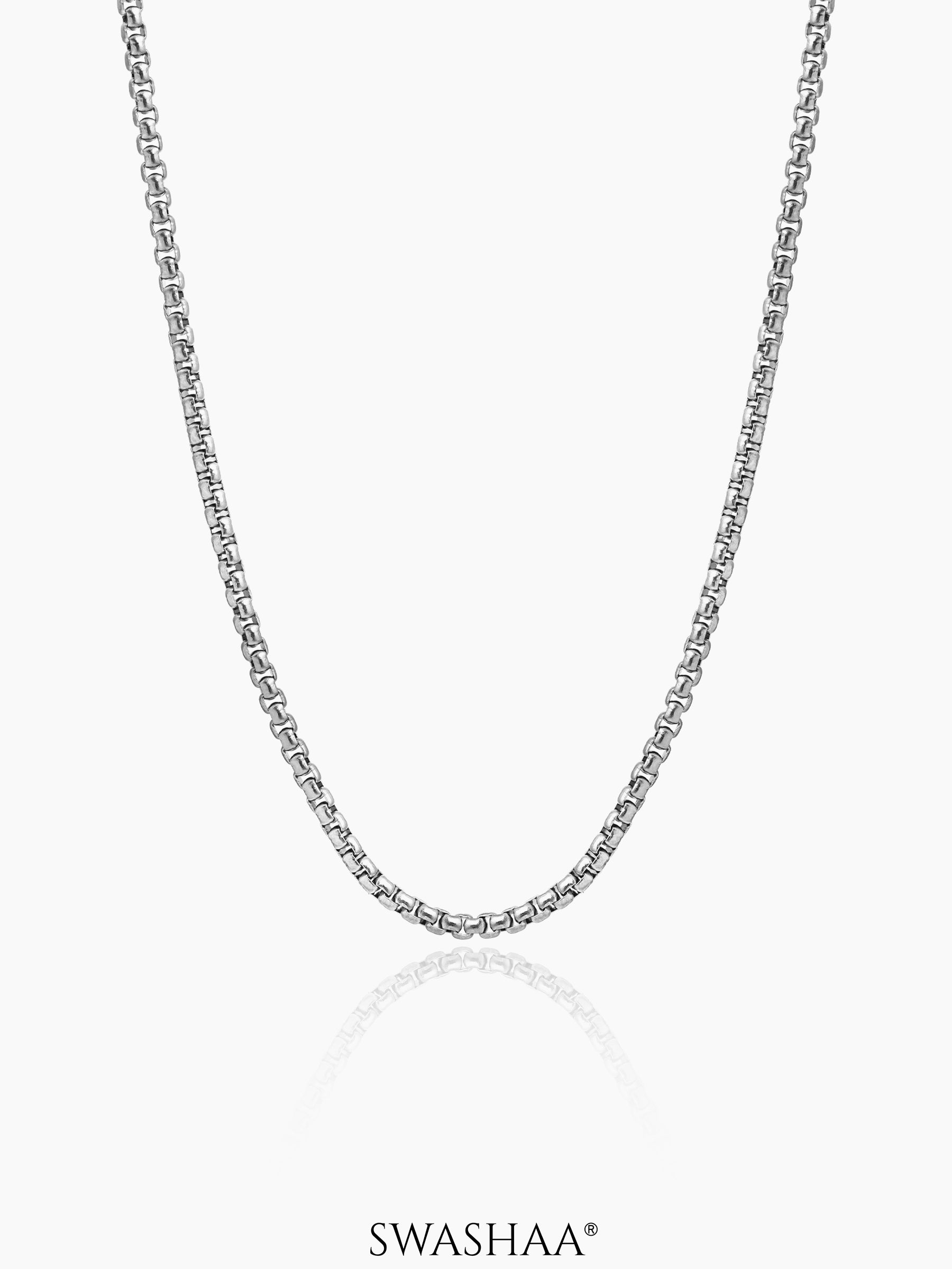 Round Box Silver 3 MM Men's Chain