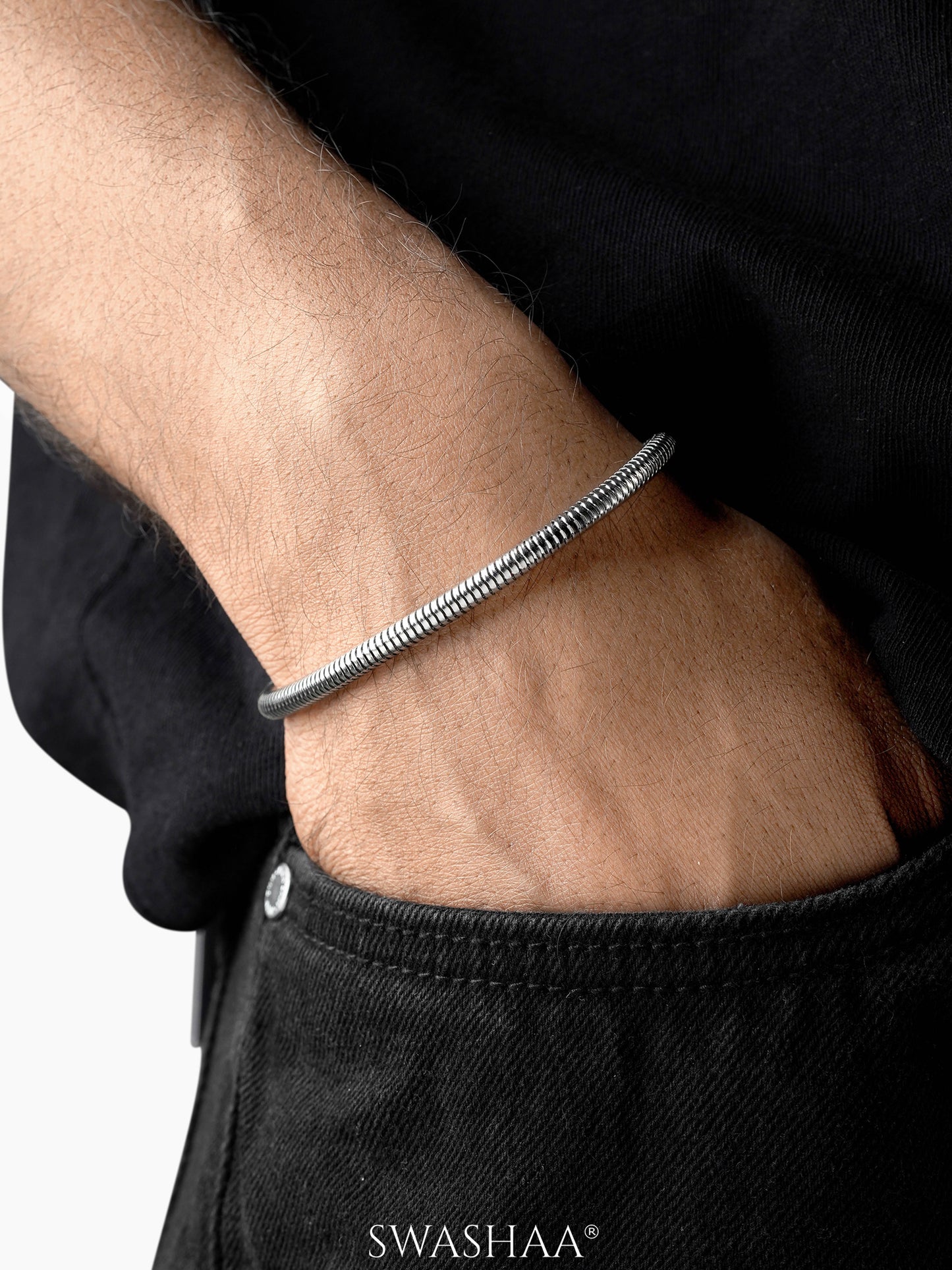 Round Rope Chain Silver 4 MM Men's Bracelet