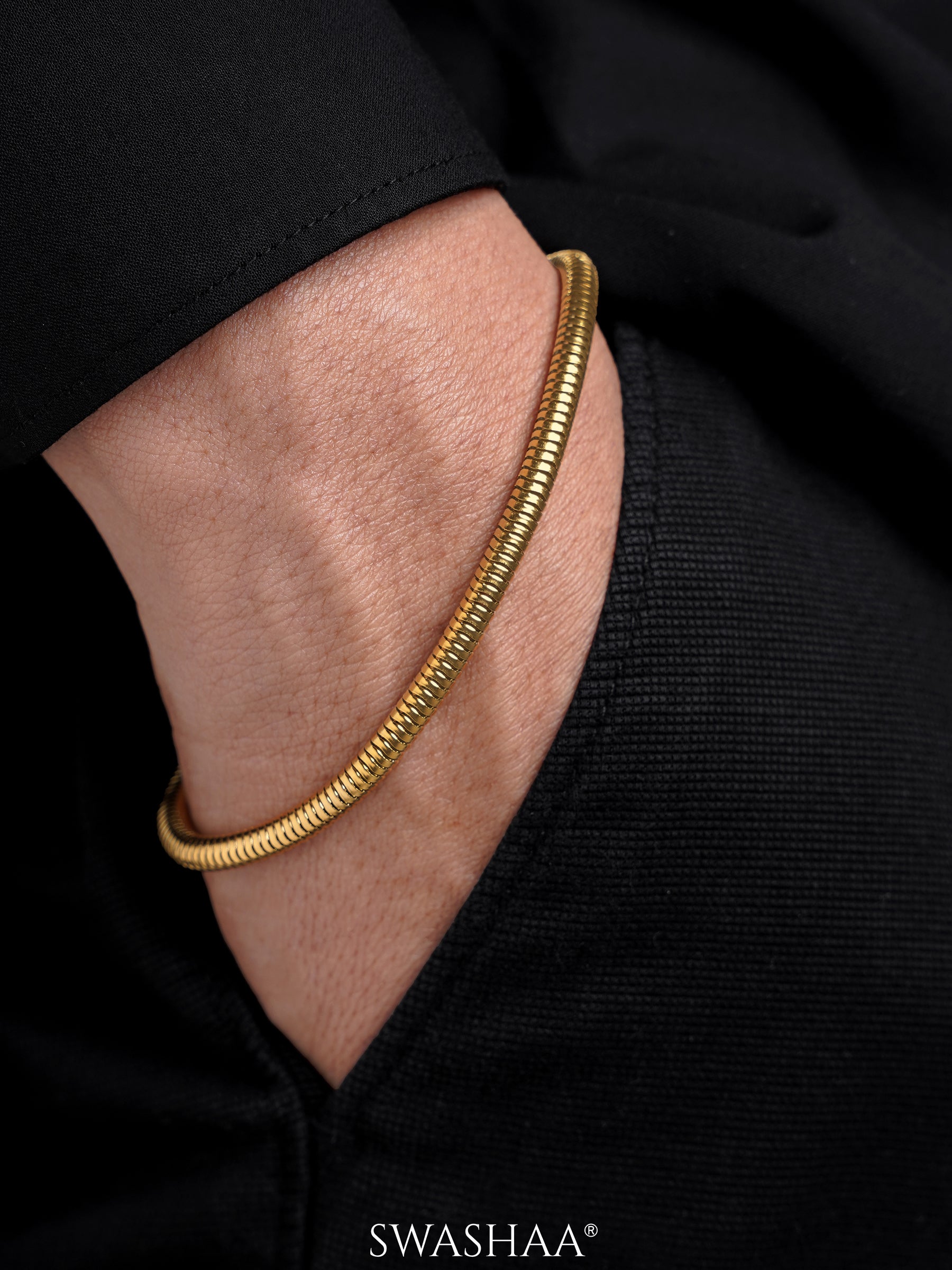 Round Snake Chain 18K Gold Plated 4 MM Men's Bracelet