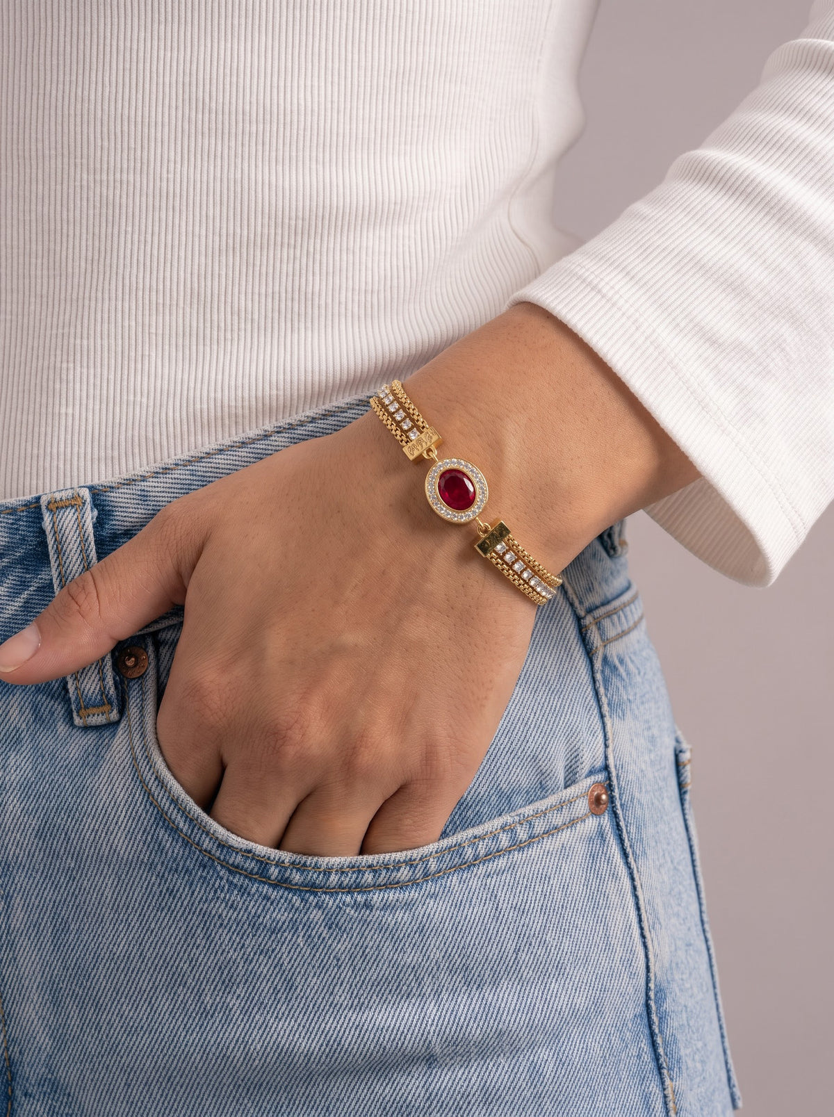 Red Stone Ruby 18K Gold Plated Loose Bracelet