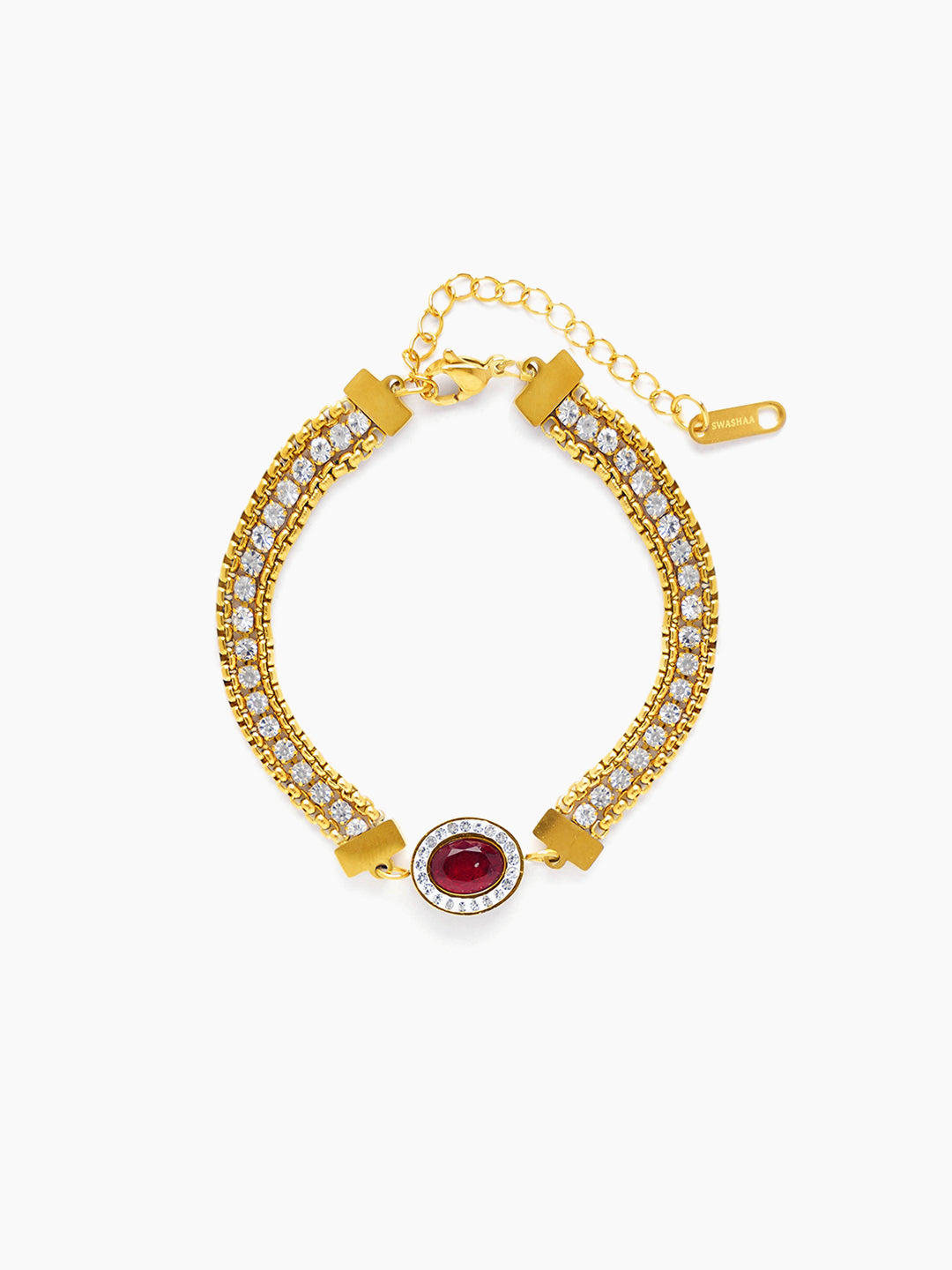 Red Stone Ruby 18K Gold Plated Loose Bracelet