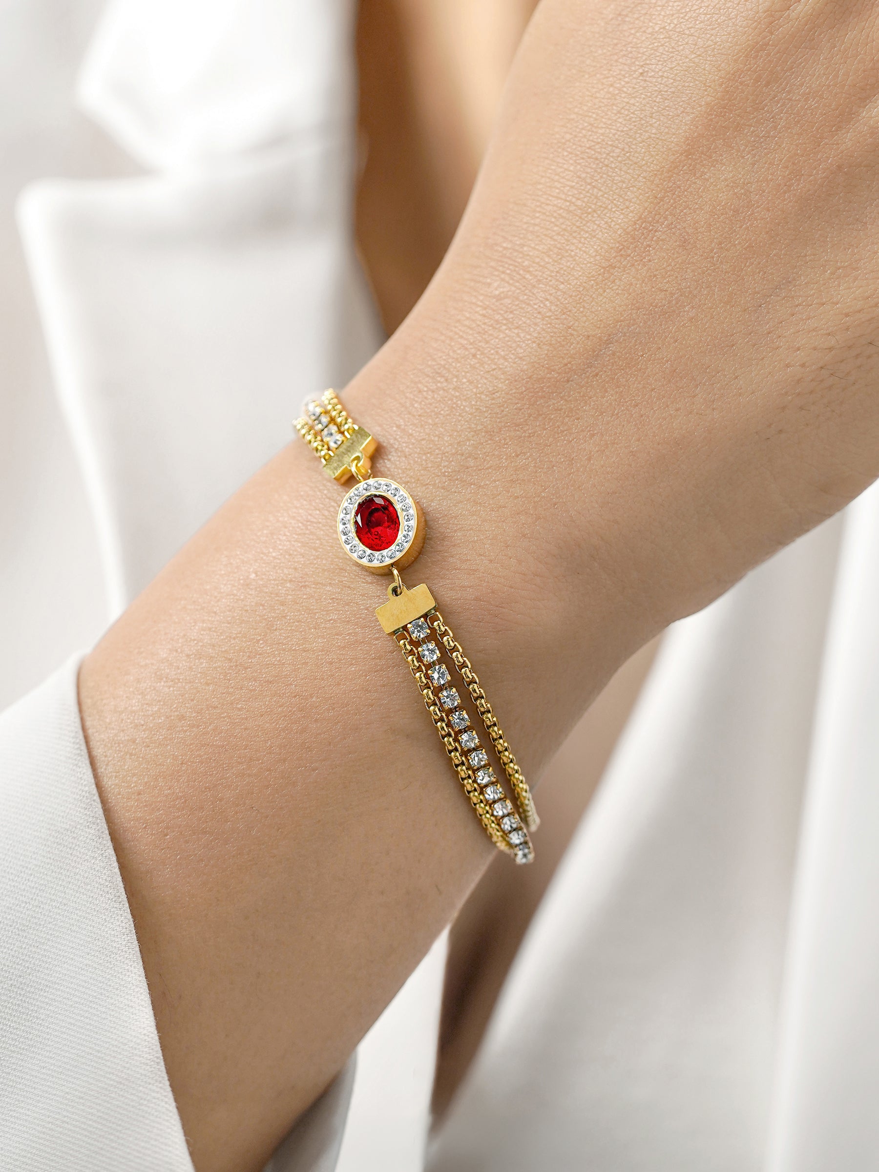 Red Stone Ruby 18K Gold Plated Loose Bracelet