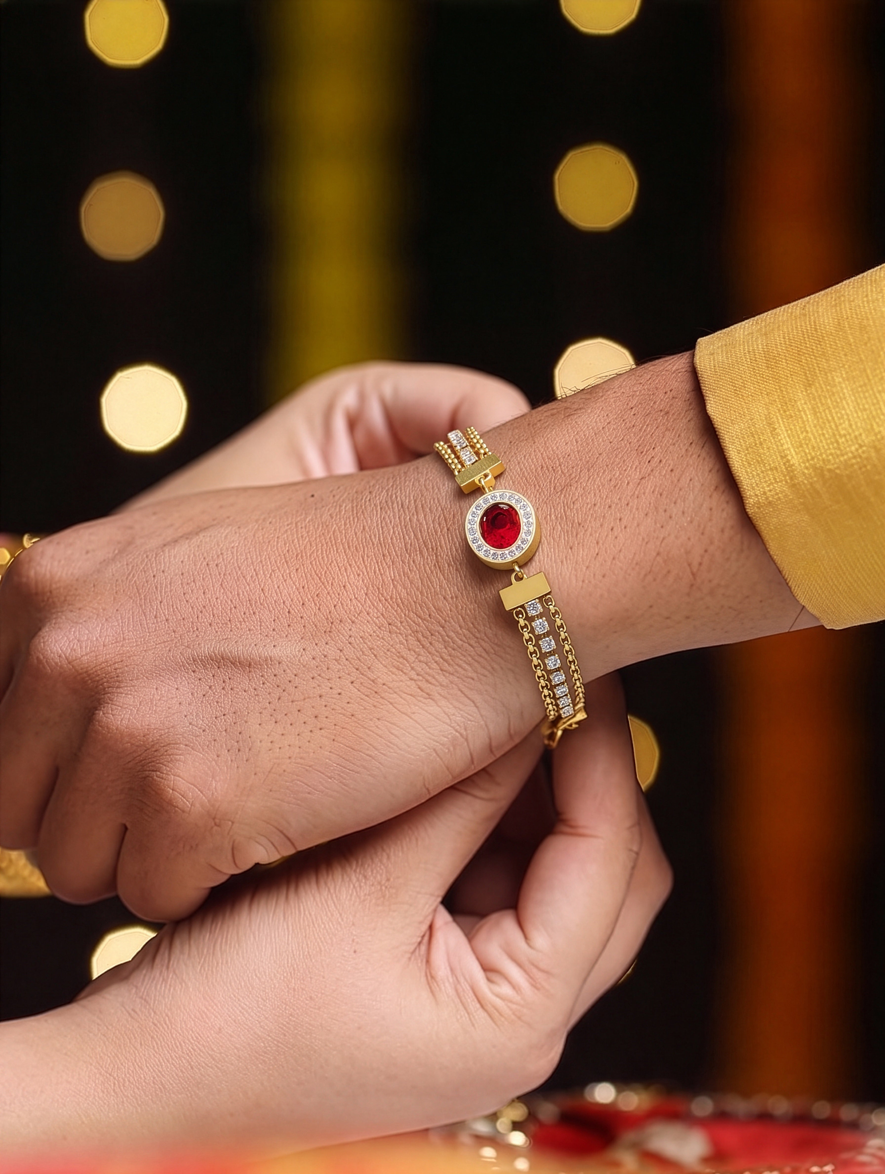 Red Stone Ruby 18K Gold Plated Rakhi