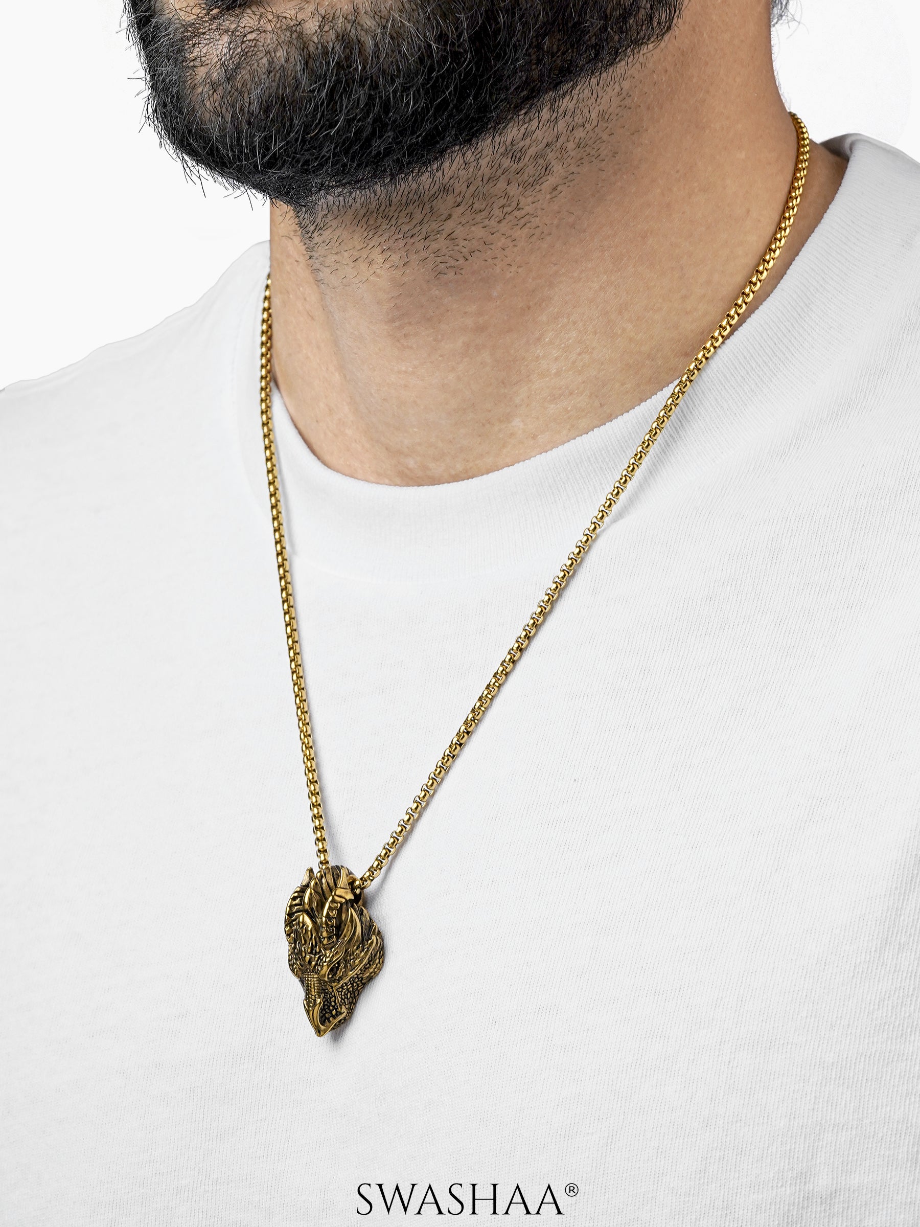 Rusty Cayote Dragon 18K Gold Plated Men's Chain Pendant