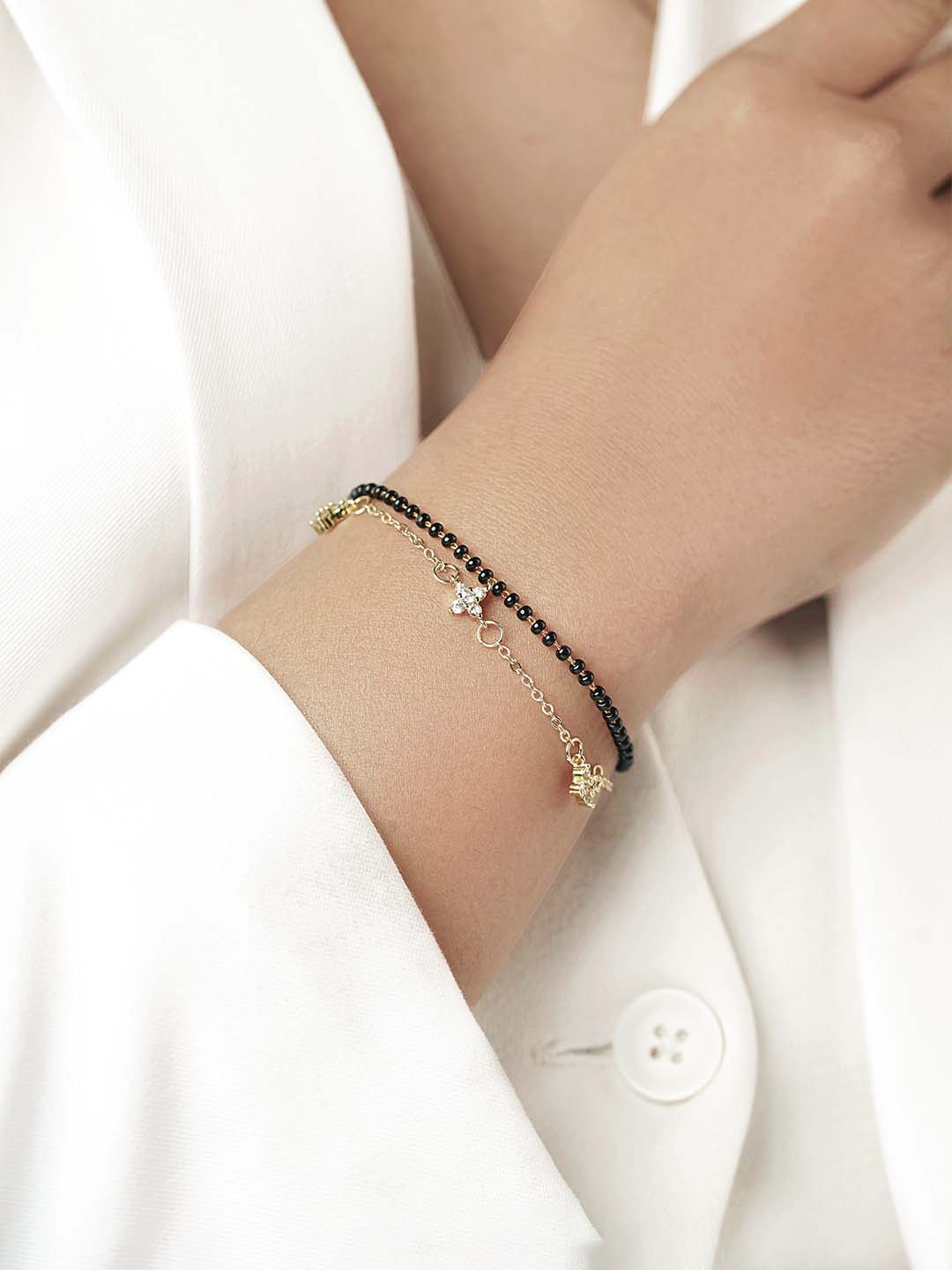 Saira Sparkling White Shaped Charms 14K Gold Plated Mangalsutra Bracelet