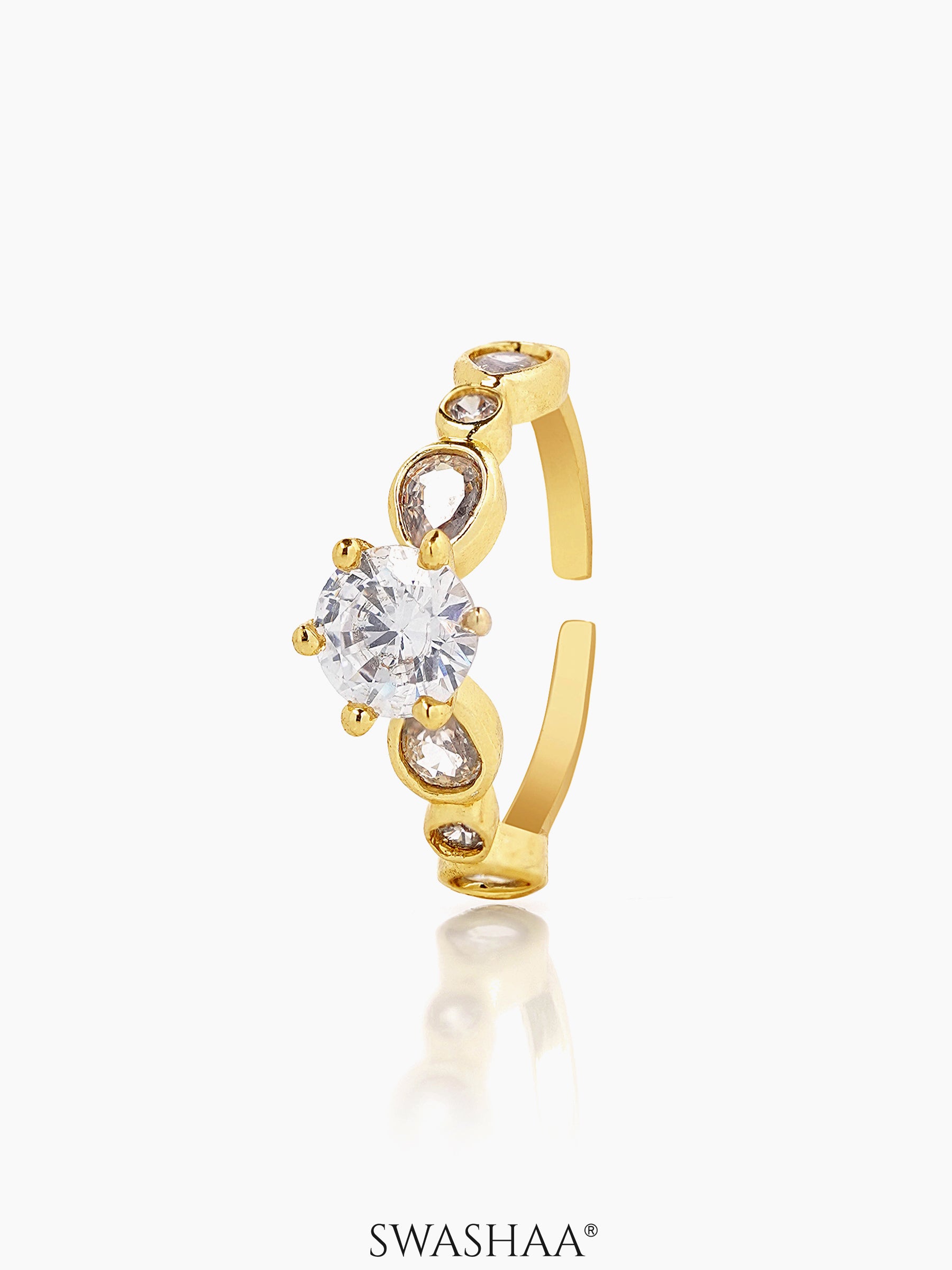 Saira Diamond Pear Oval Solitaire 18K Gold Plated Ring