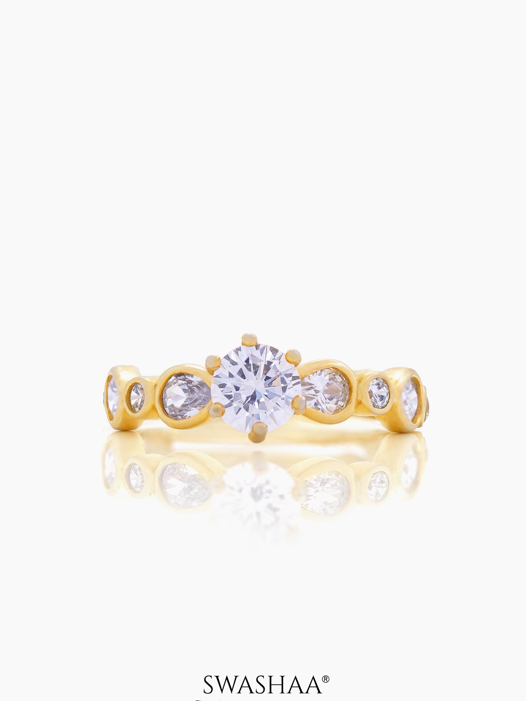 Saira Diamond Pear Oval Solitaire 18K Gold Plated Ring