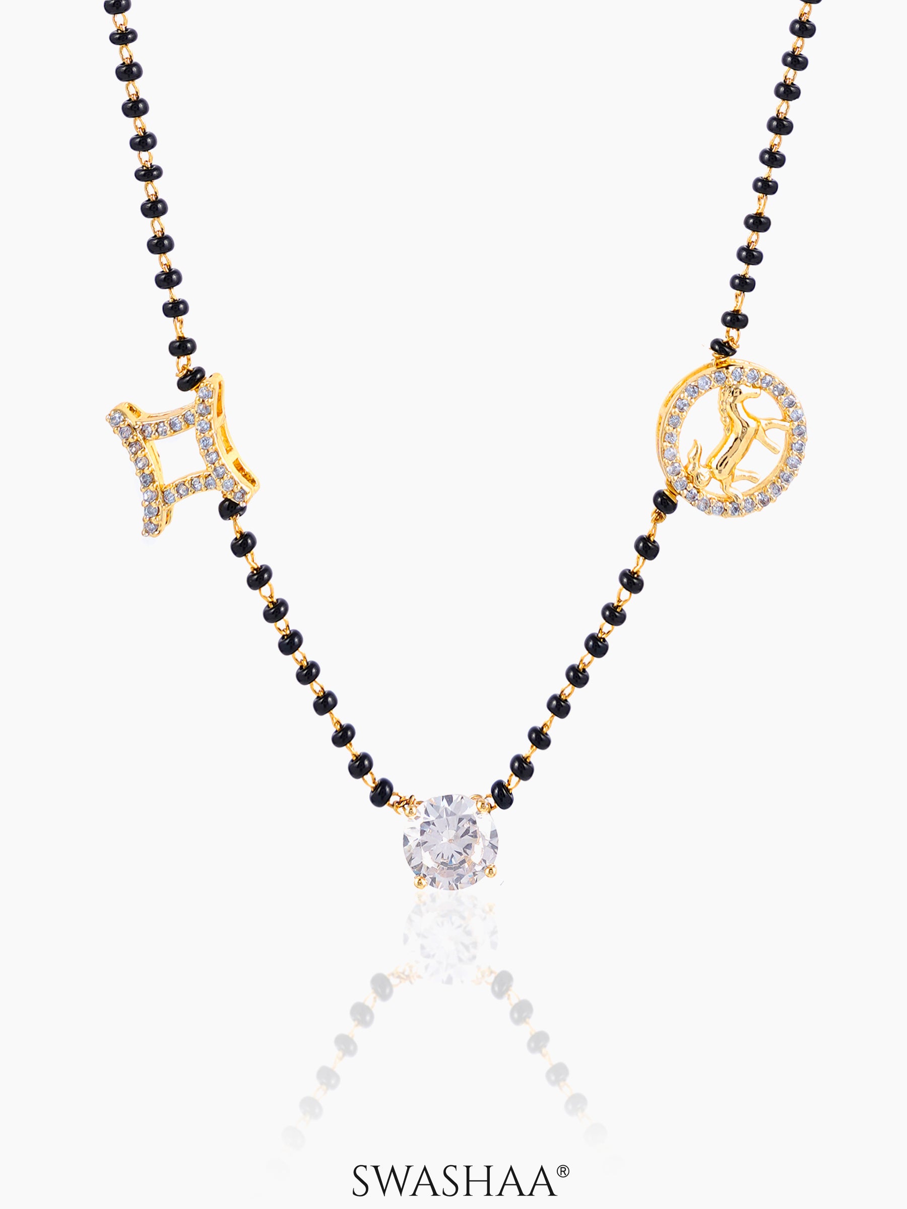 Samaa Sparkling Crystal Charm Diamond Circular Motif 18K Gold Plated Mangalsutra