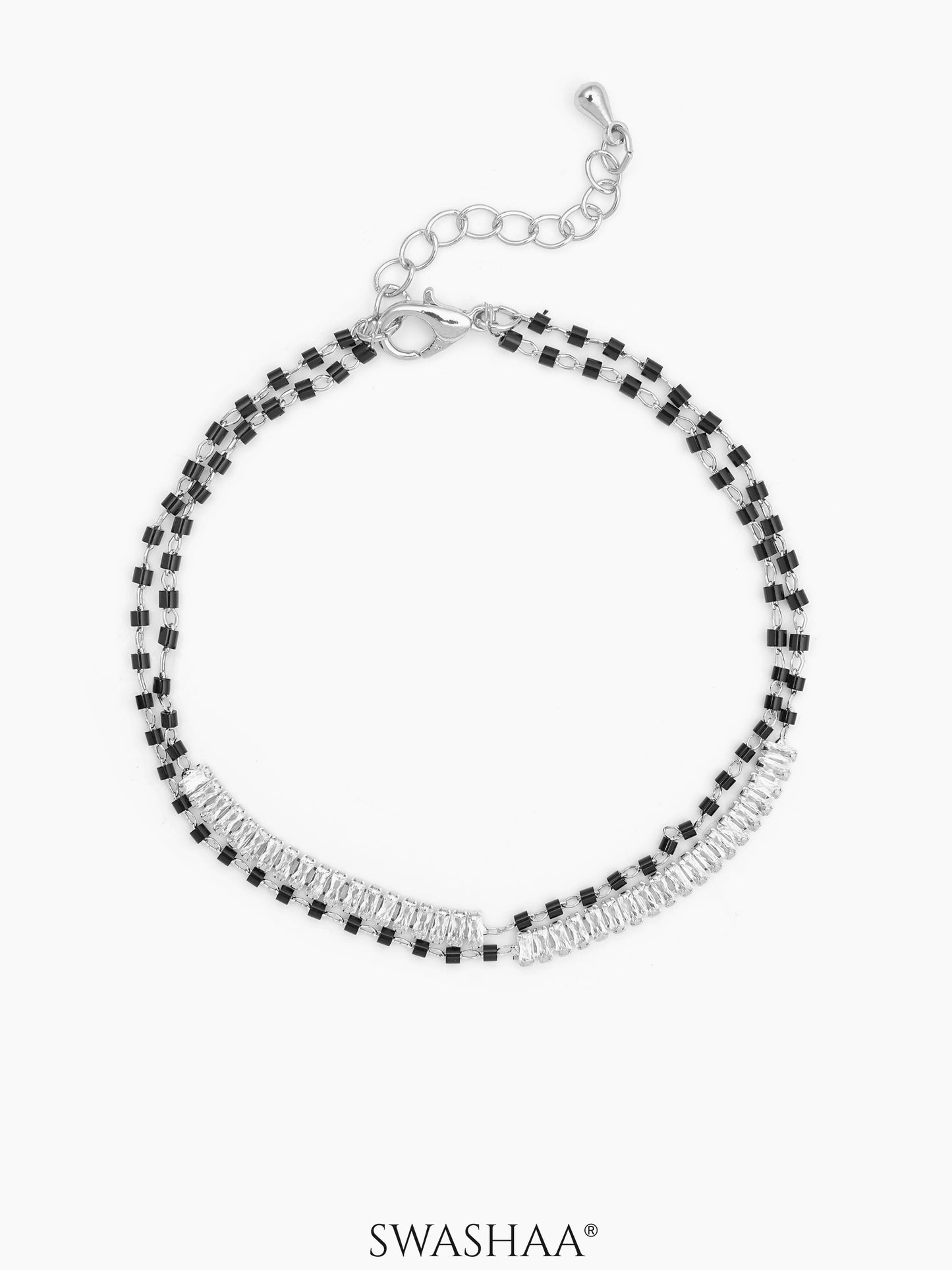 Samiha Baguette Diamond White Dual-Chain Silver Mangalsutra Bracelet