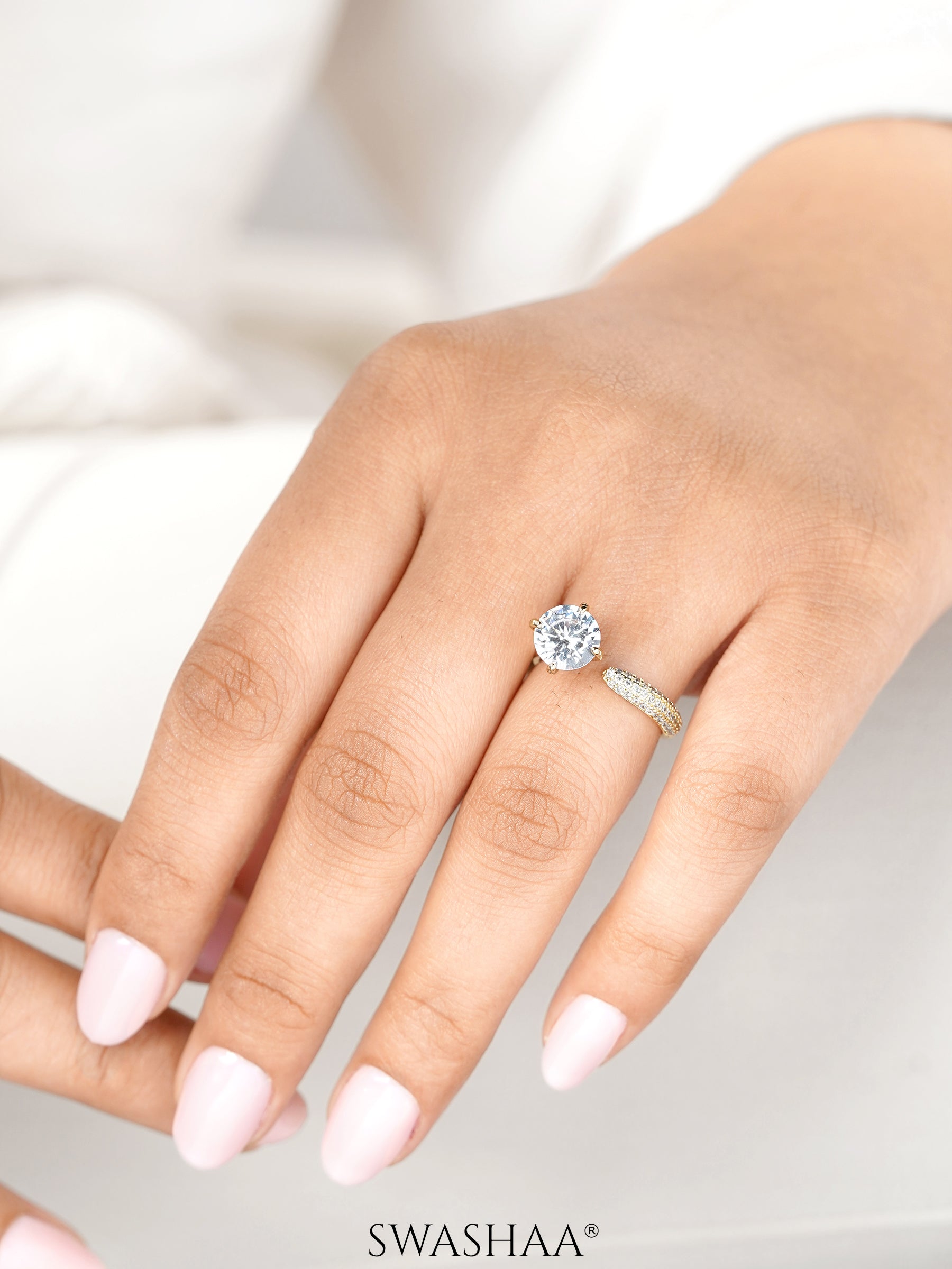 Samta Diamond Open Band Solitaire 14K Gold Plated Ring