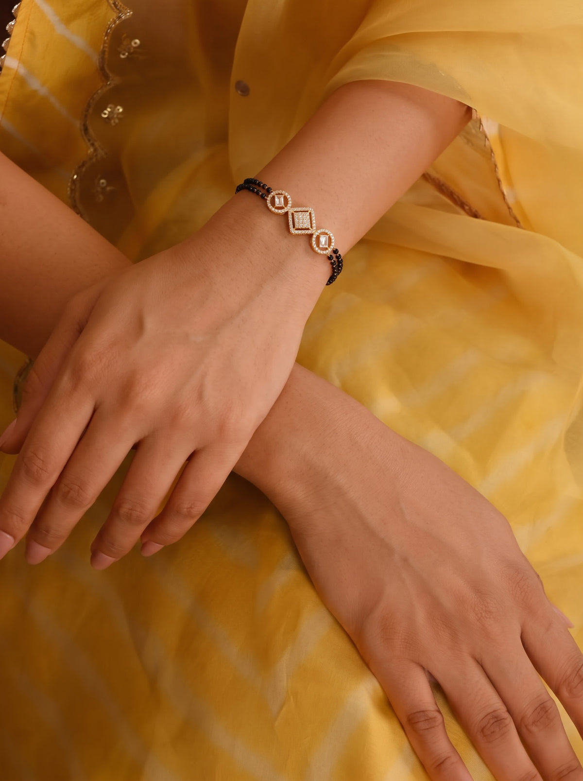 Sanjana Diamond Solitaire 18K Gold Plated Women's Mangalsutra Bracelet