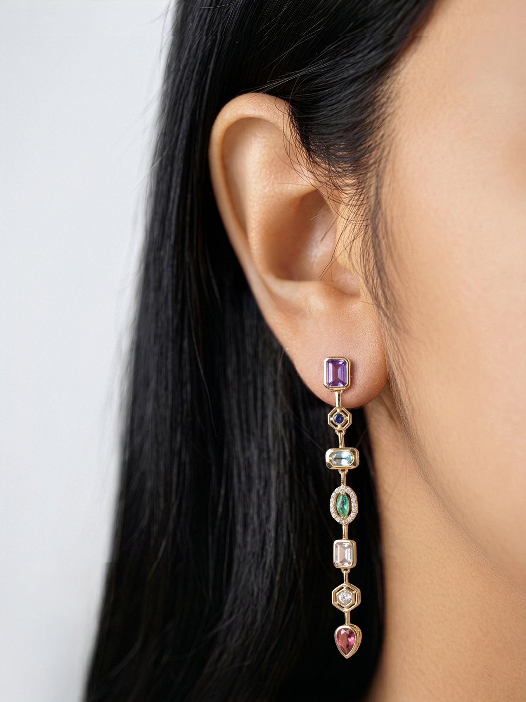 Sarelia 18K Gold Plated Multi Diamond Women's Stud Earrings