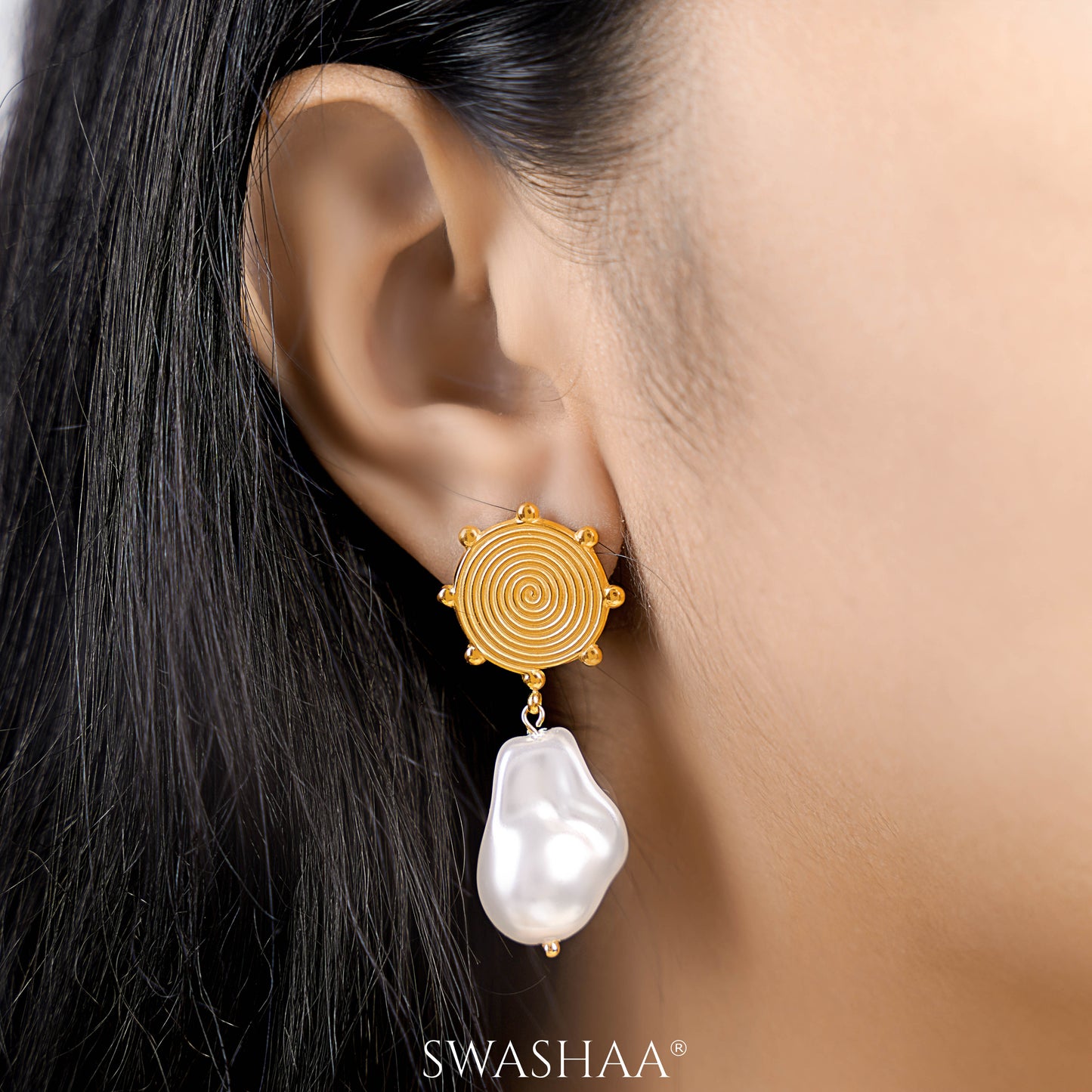 Sarina Sunbrust Baroque Pearl 18K Gold Plated Drop Earrings