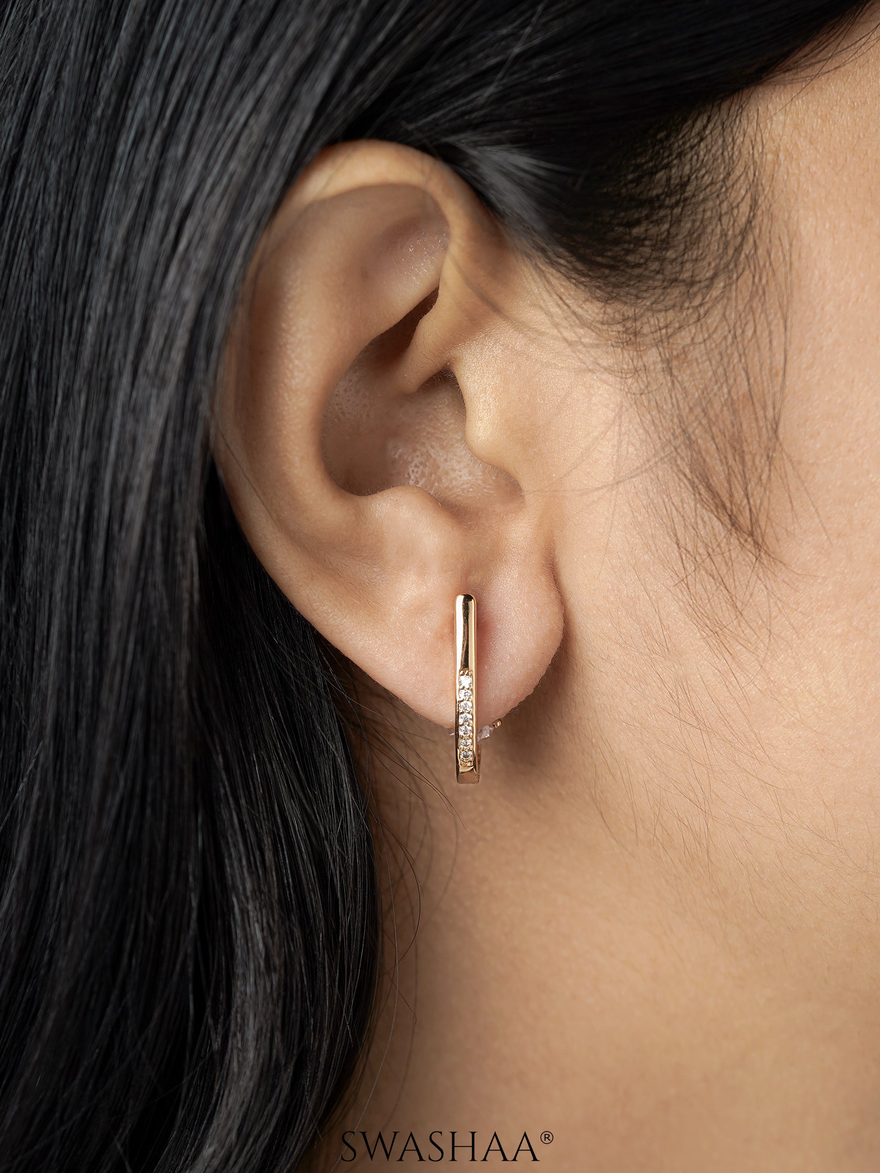 Saro Solitaire Rosegold Plated Hoop Earrings