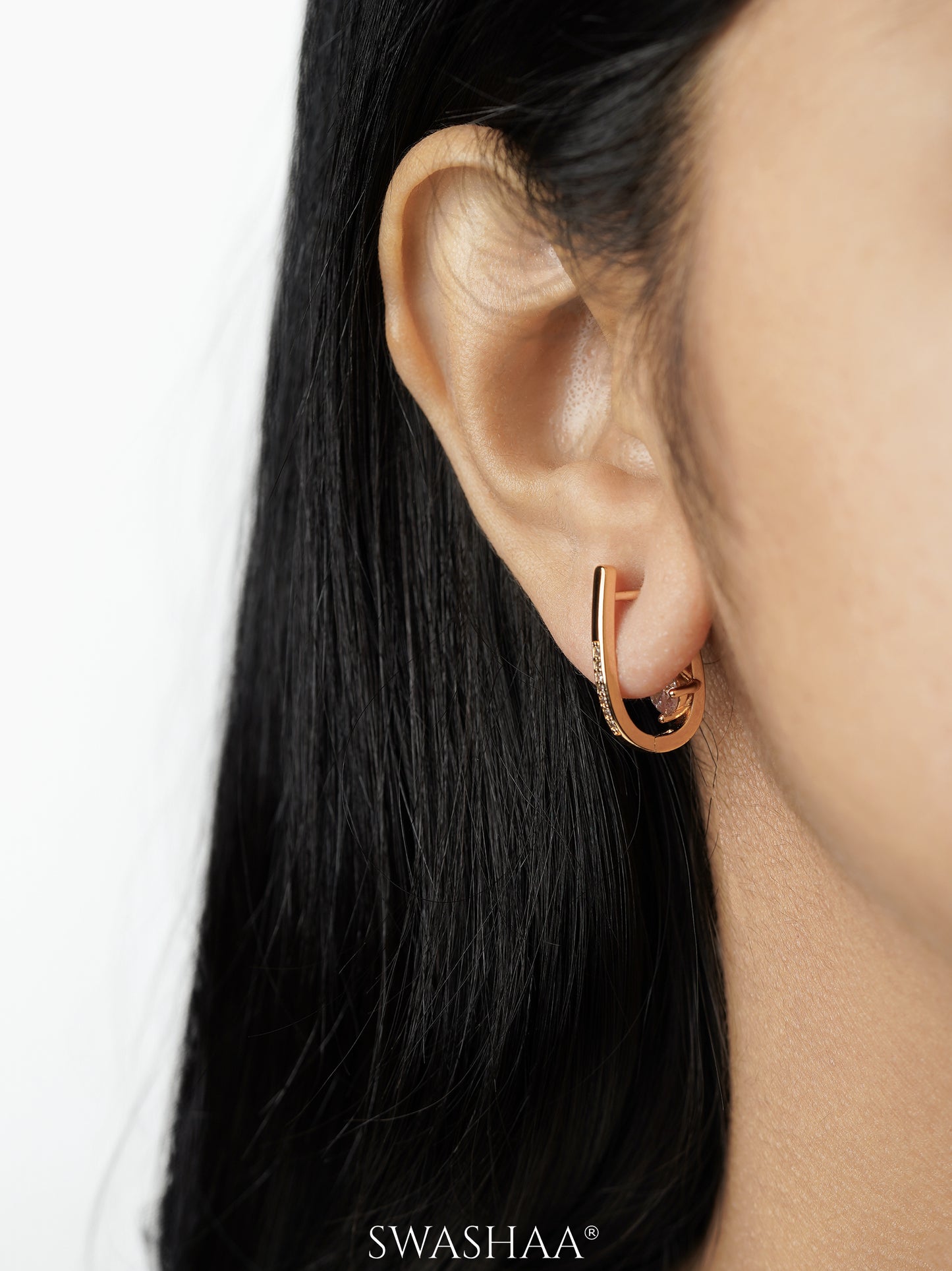 Saro Solitaire Rosegold Plated Hoop Earrings