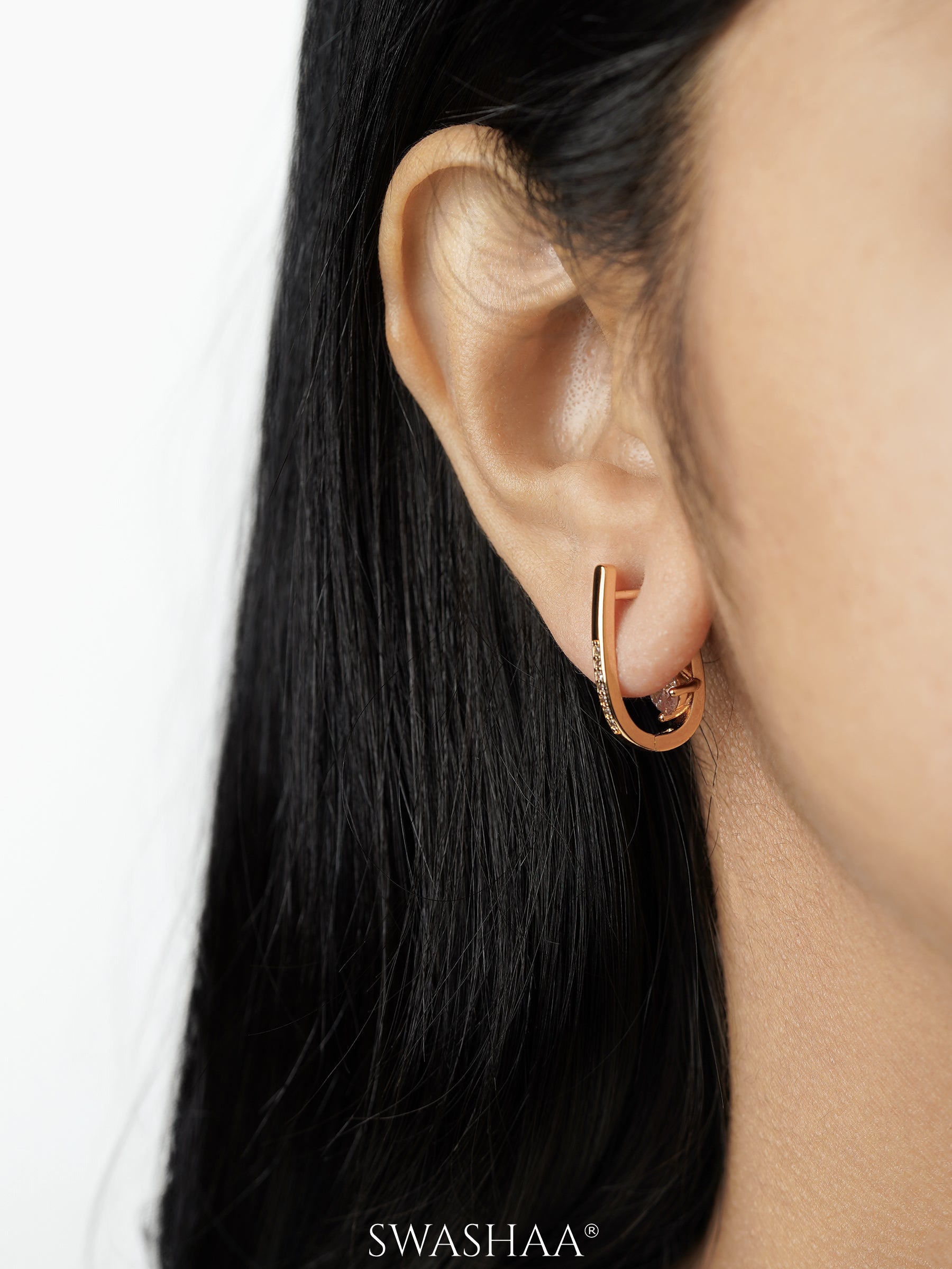 Saro Solitaire Rosegold Plated Hoop Earrings