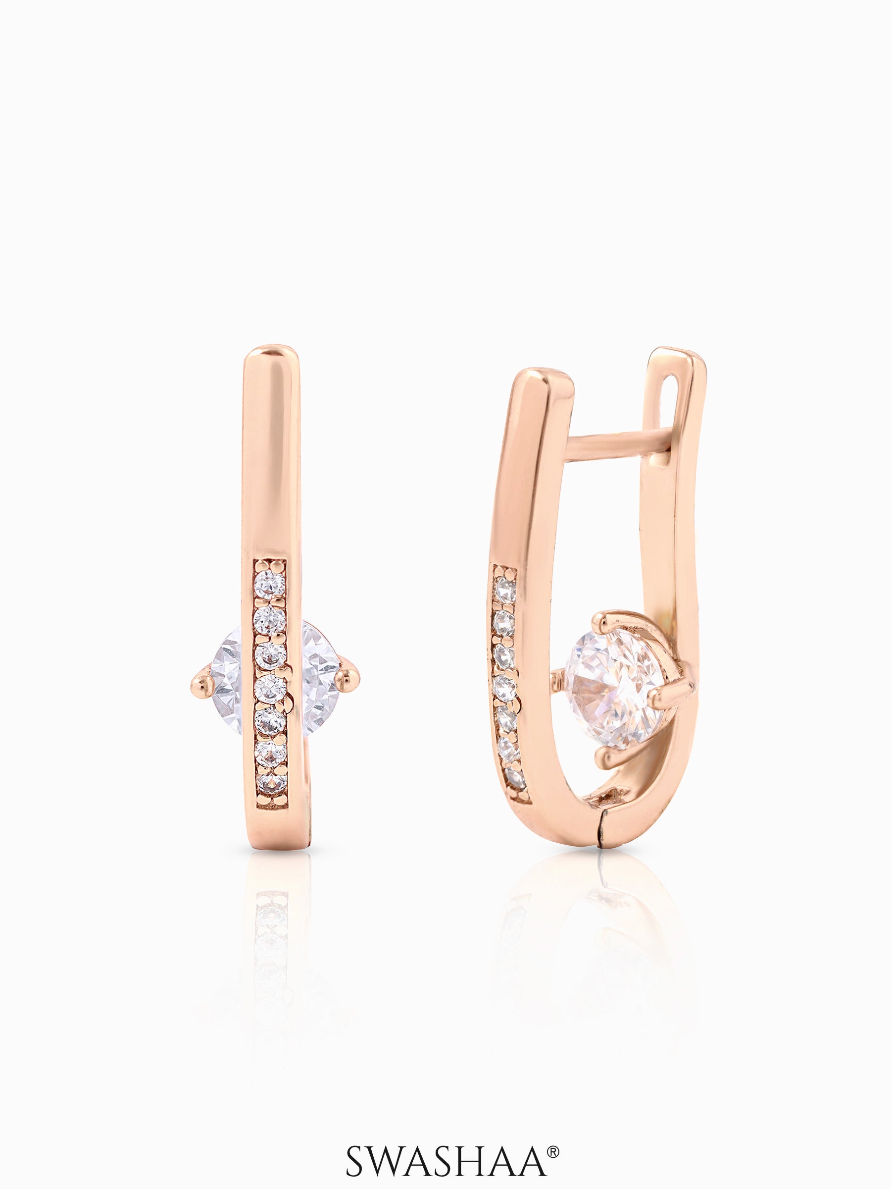 Saro Solitaire Rosegold Plated Hoop Earrings