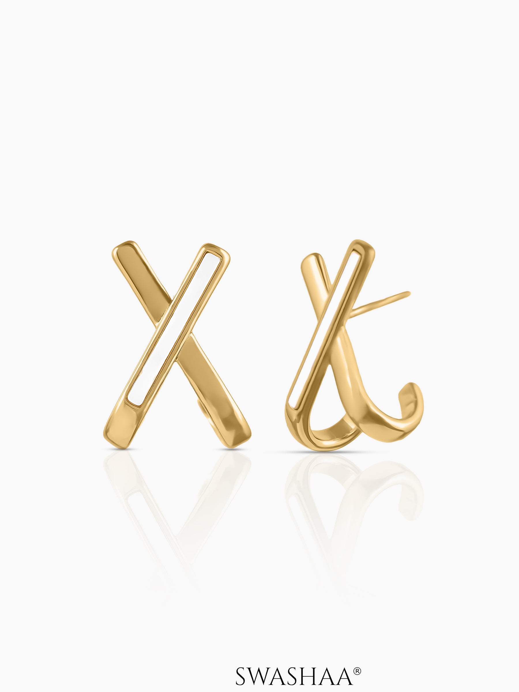Sash Geometric Crisscross 18K Gold Plated Stud Earrings