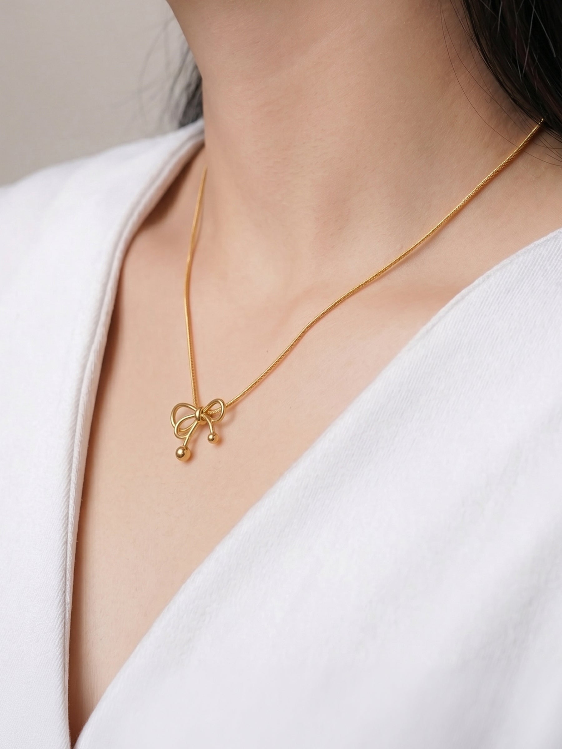 Selina Bow Charm 18K Gold Plated Women's Chain Pendant Necklace