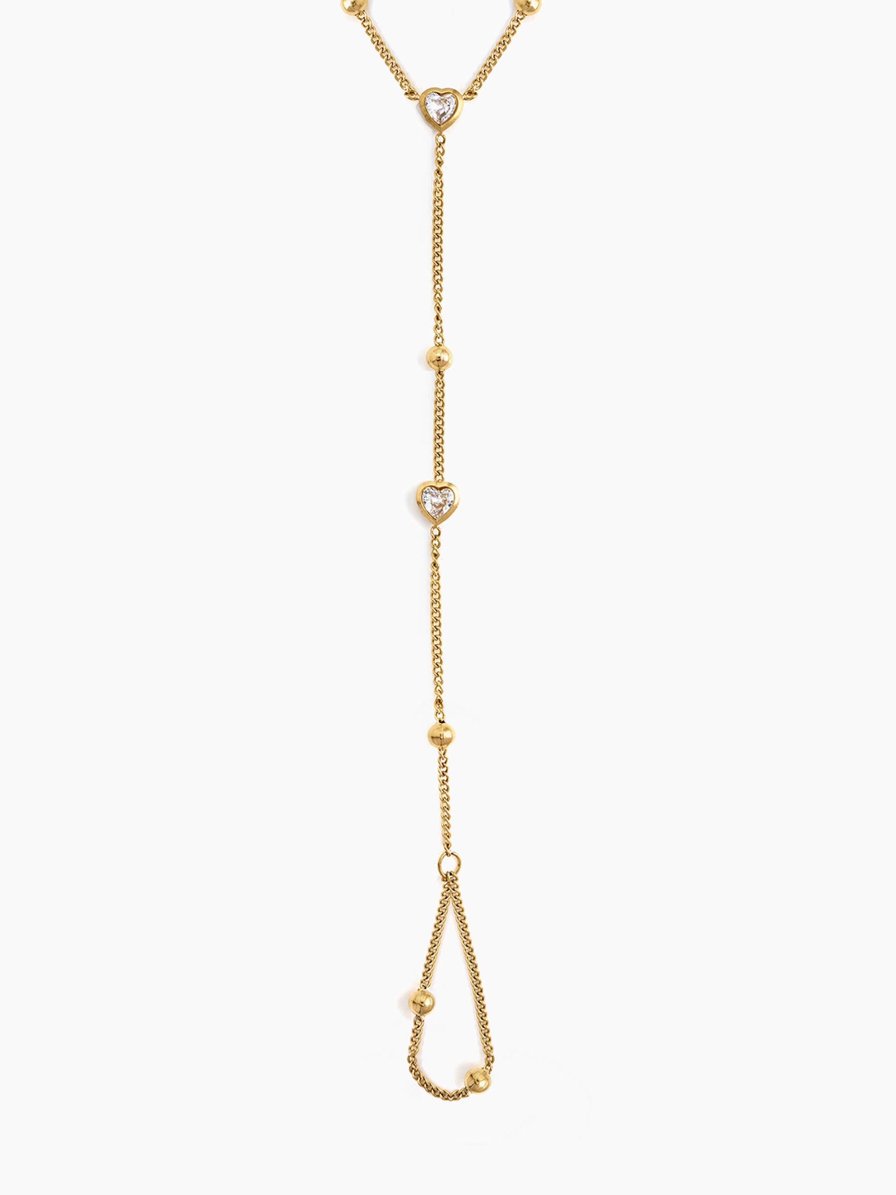 Selis Diamond Solitaire Heart Beaded 18K Gold Plated Ring Bracelet