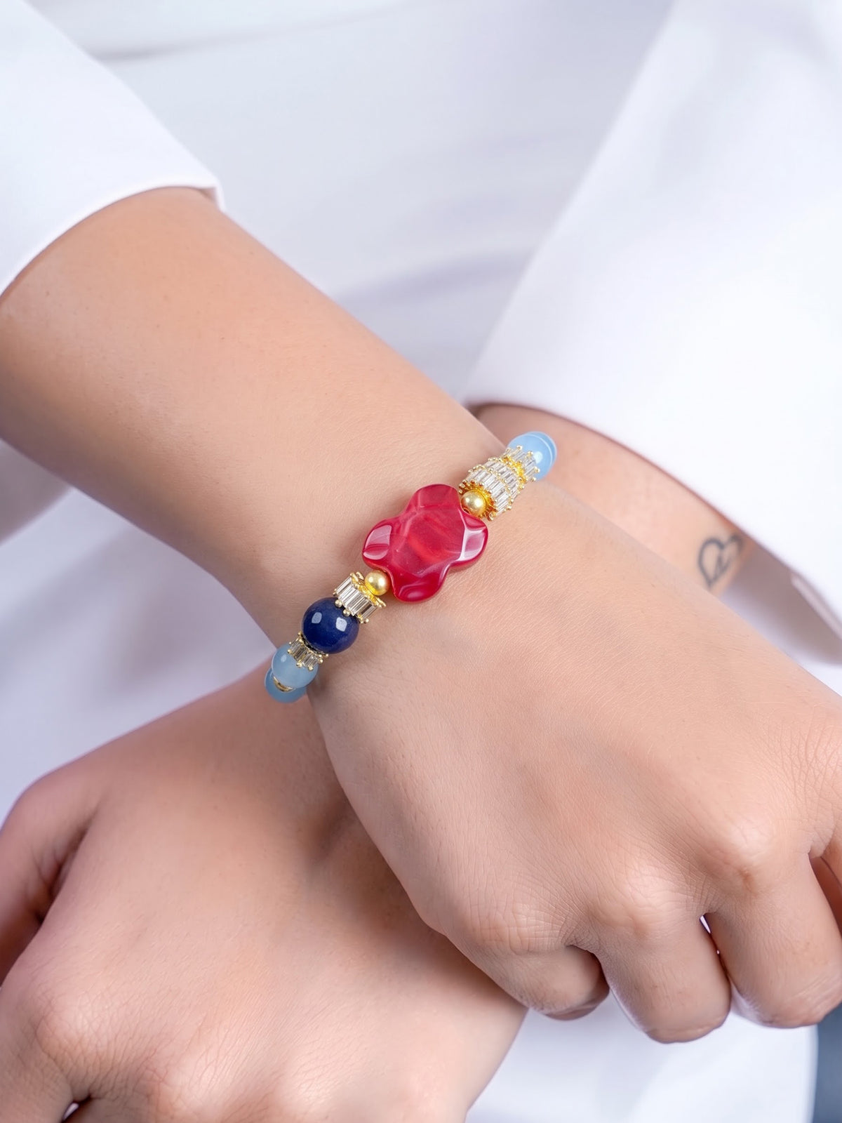 Selo Sky Blue Red Dark Blue Gold Women's Beaded Bracelet