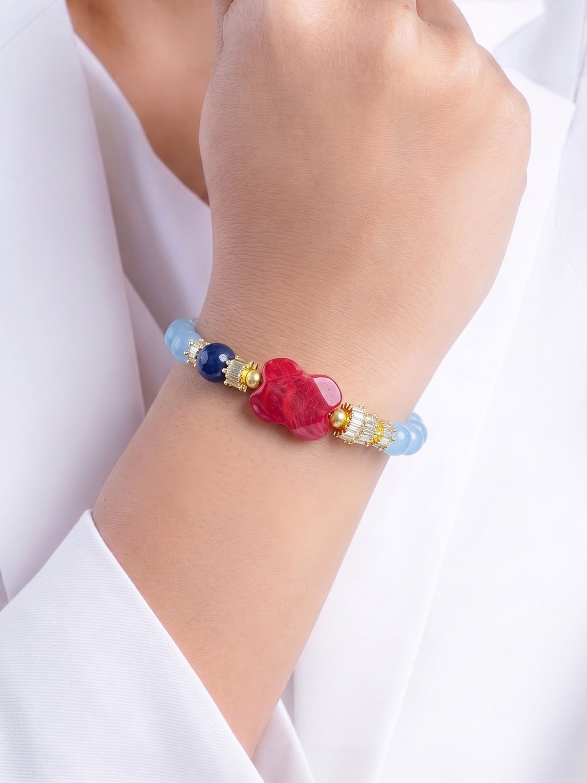 Selo Sky Blue Red Dark Blue Gold Women's Beaded Bracelet