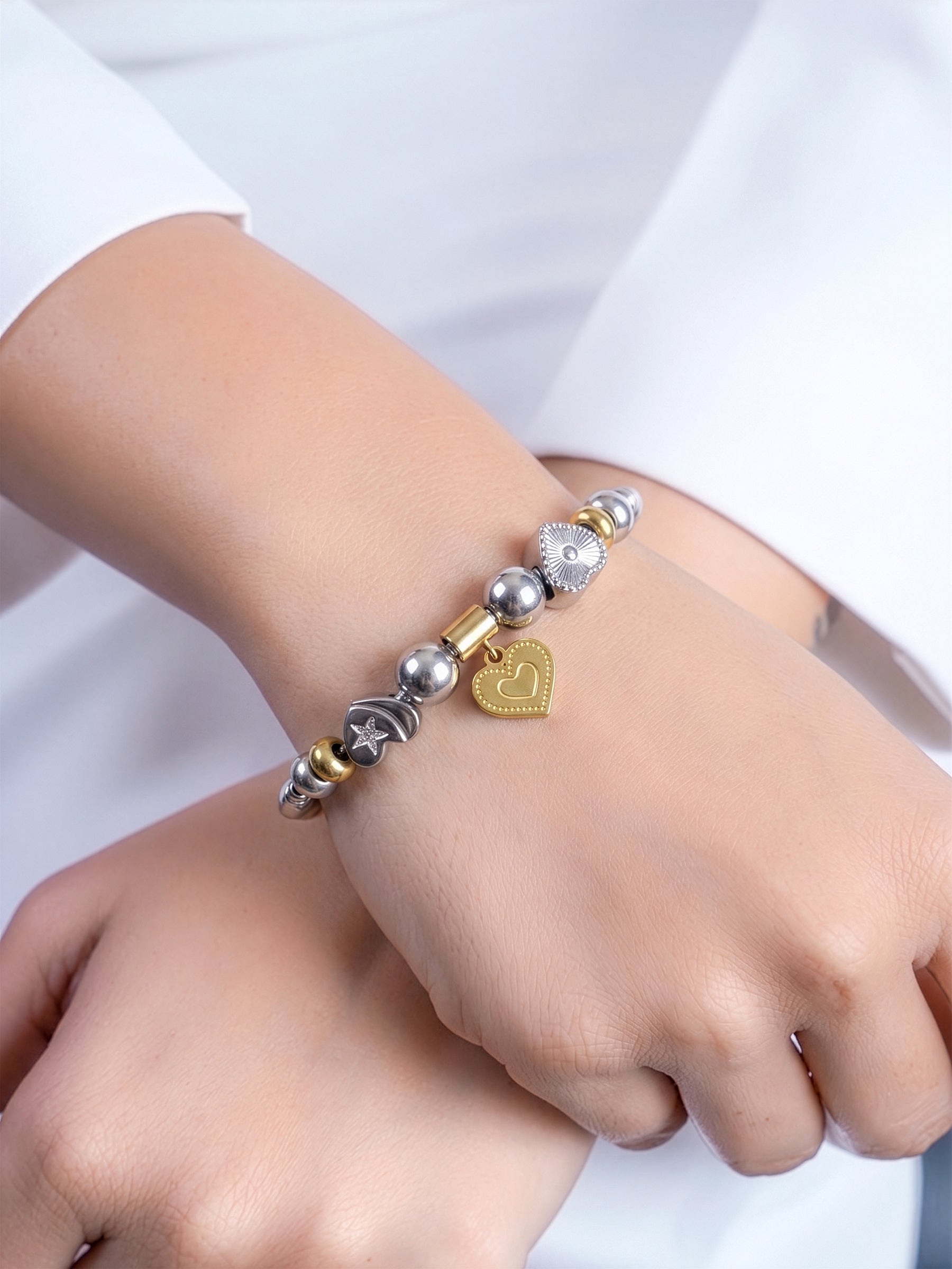 Selora Heart Bead Two-Tone Women's Bracelet - Swashaa