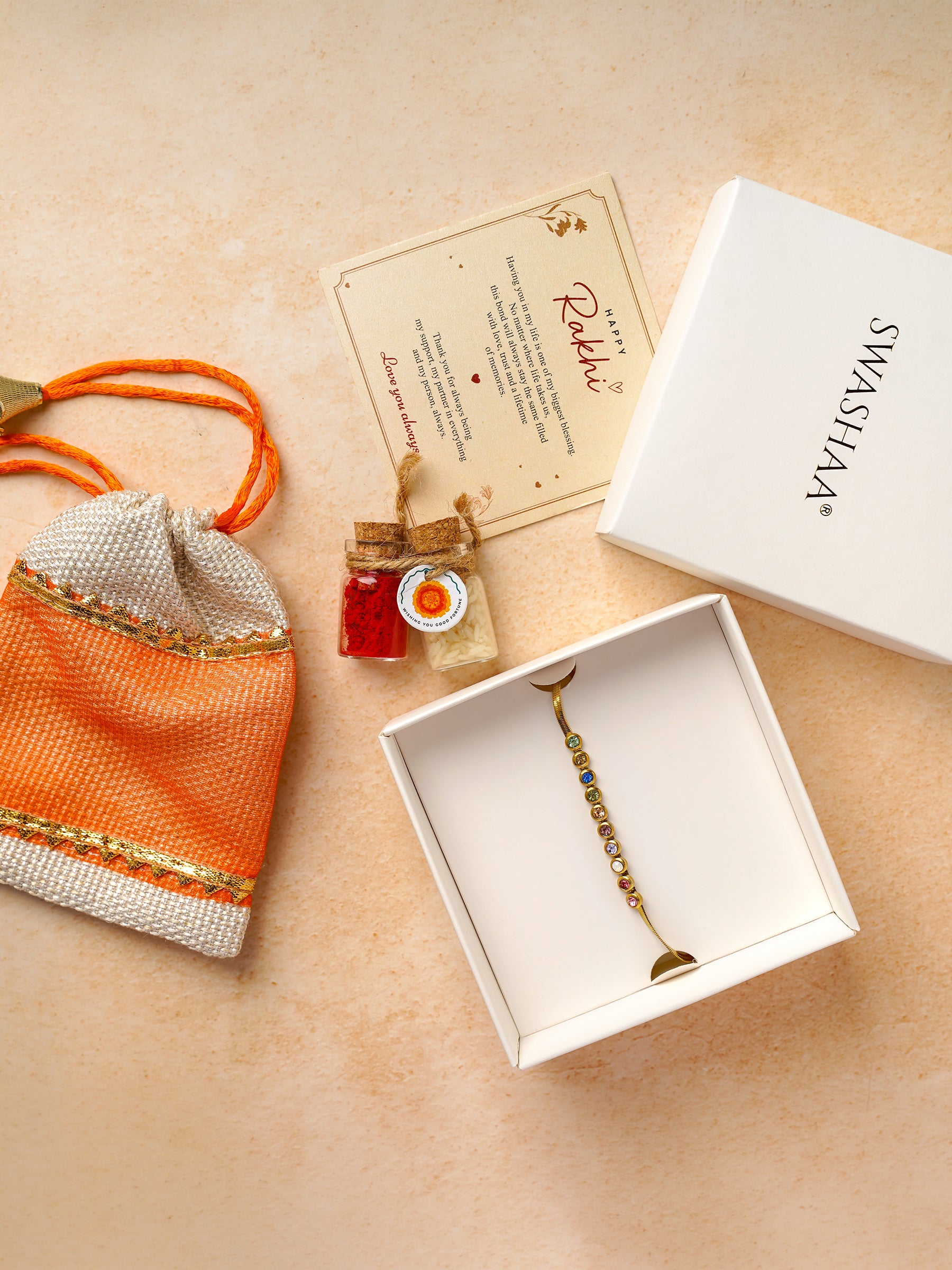 Senorita Bezel MultiColor Stone 18K Gold Plated rakhi