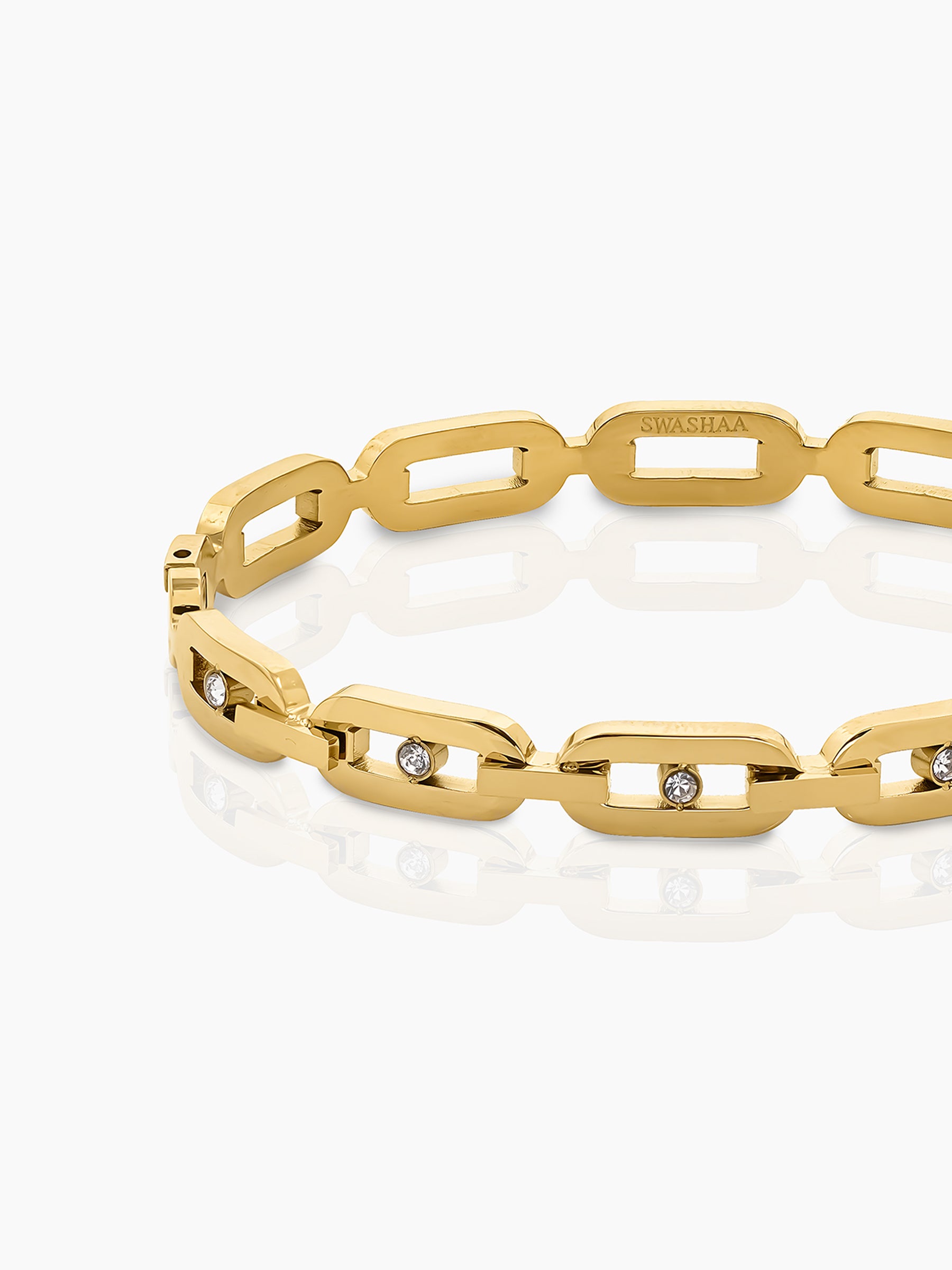 Seraphina Geometric Rectangular Diamond Link 18K Gold Plated Band Bracelet