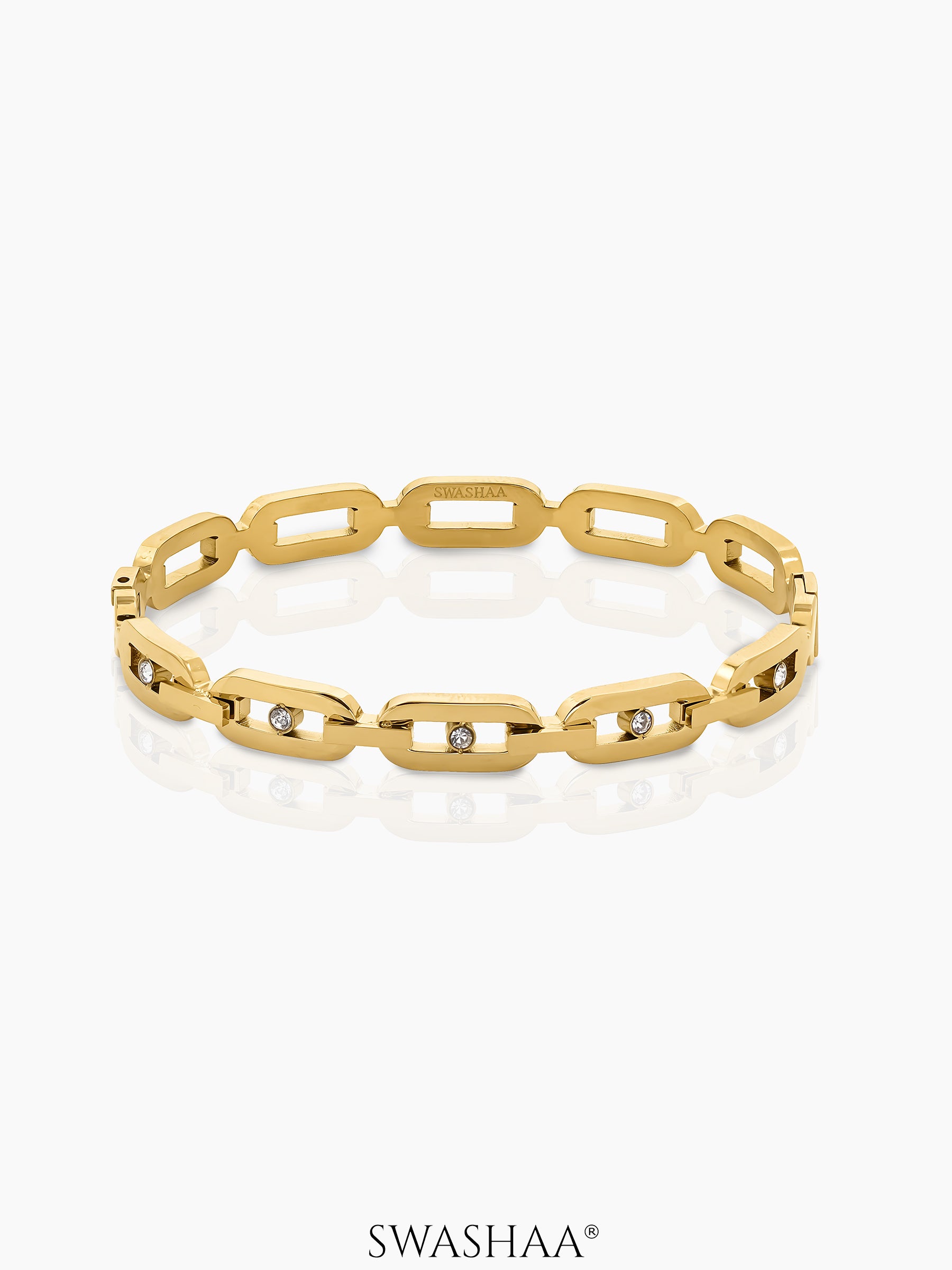 Seraphina Geometric Rectangular Diamond Link 18K Gold Plated Band Bracelet