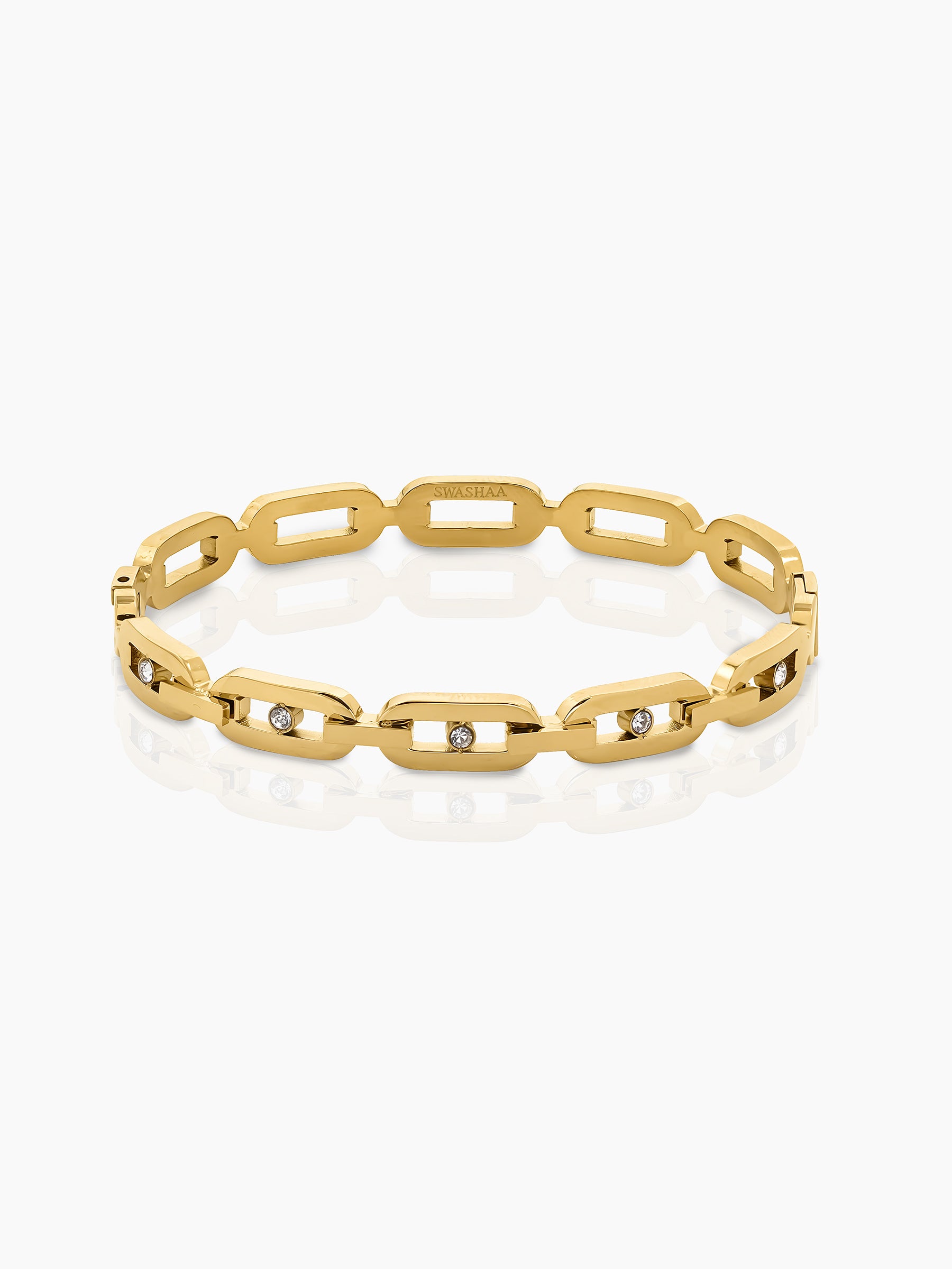 Seraphina Geometric Rectangular Diamond Link 18K Gold Plated Band Bracelet