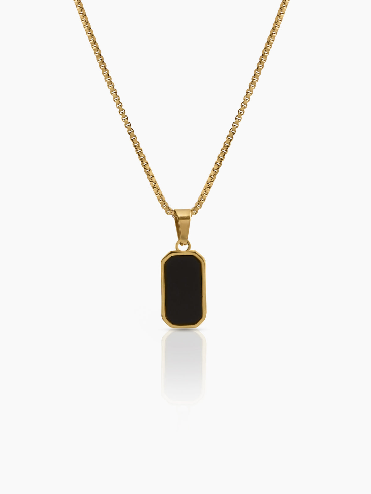 Serelina Rectangular Black Stone 18k Gold Plated Women's Box Chain Pendant Necklace