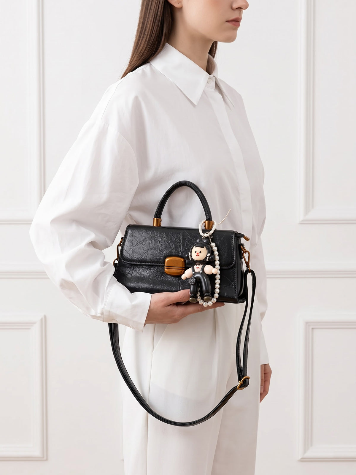 Serena Black Gloss Leather Mini Bag - Swashaa