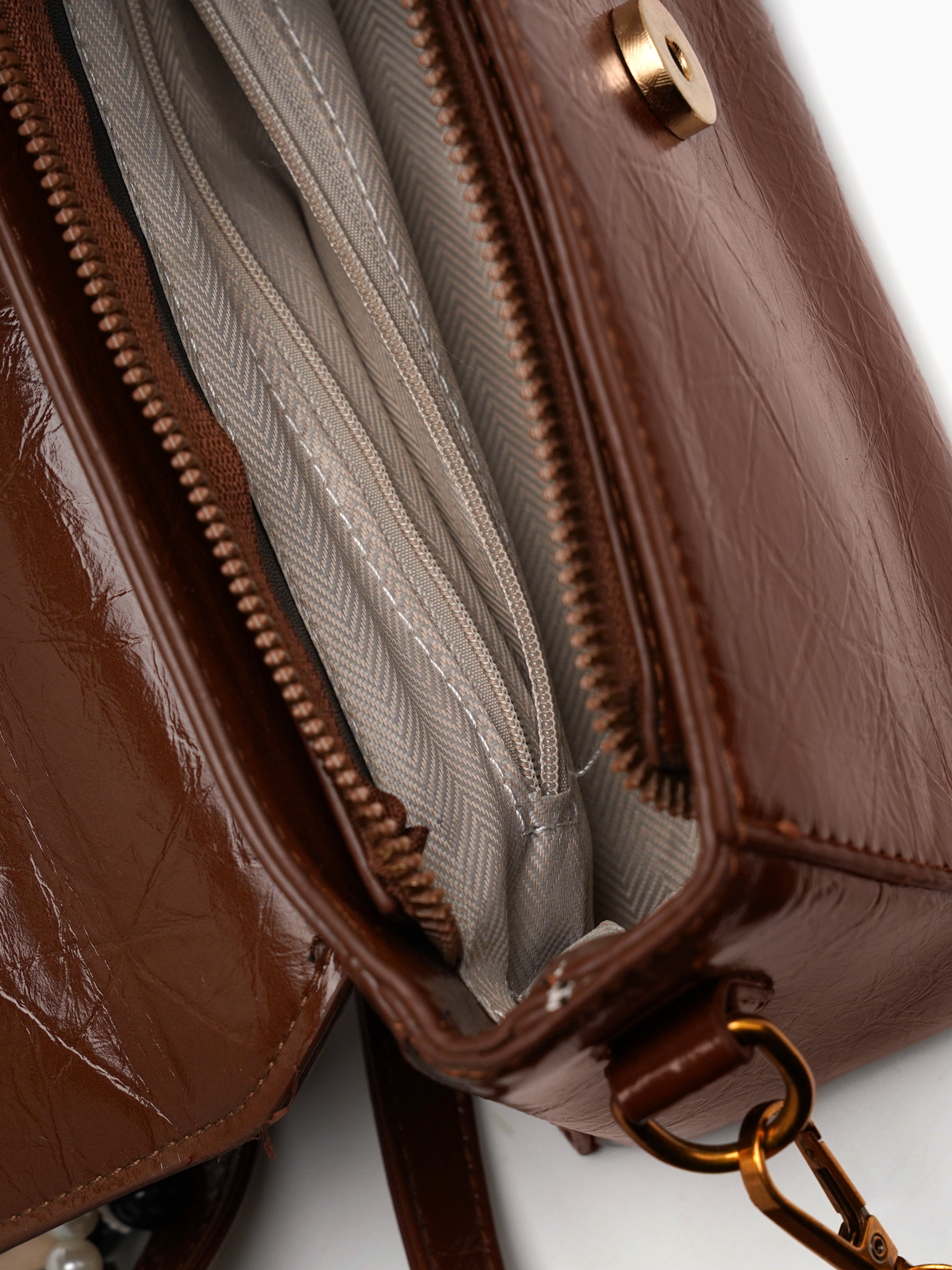 Serena Brown Gloss Leather Mini Bag - Swashaa