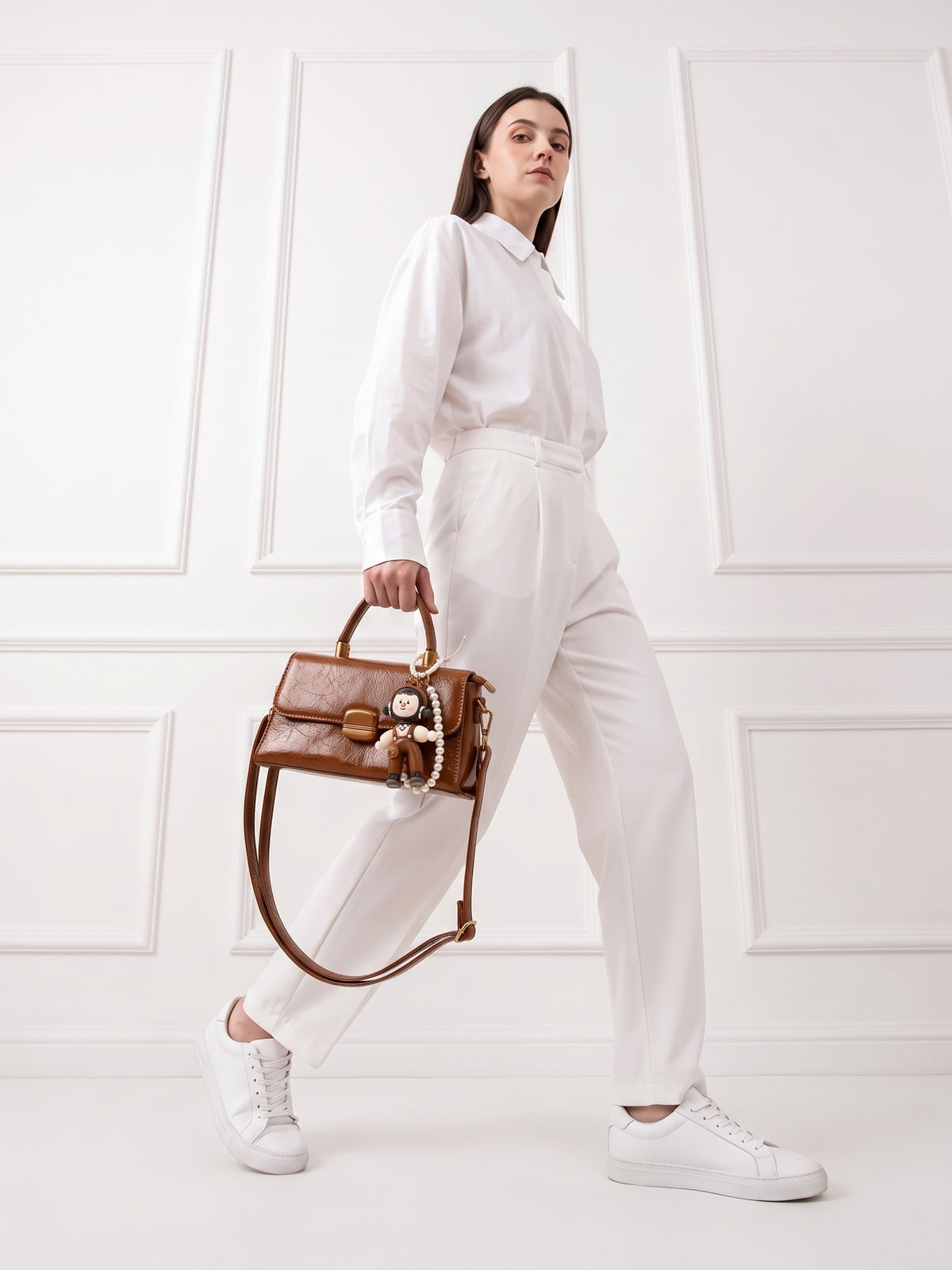 Serena Brown Gloss Leather Mini Bag - Swashaa