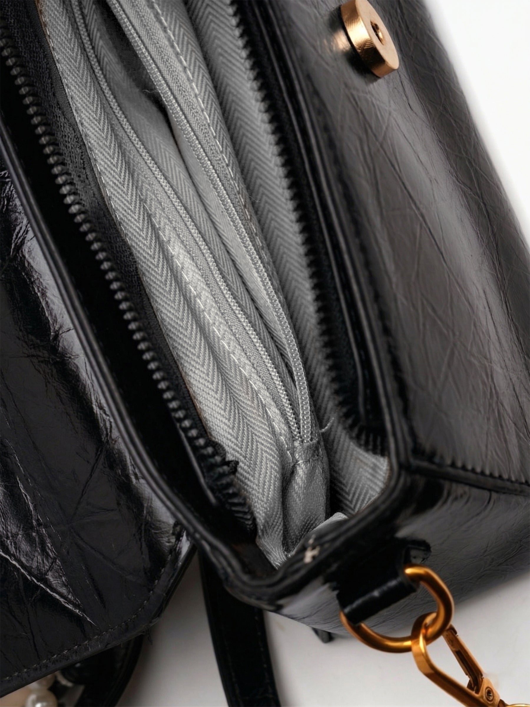 Serena Black Gloss Leather Mini Bag - Swashaa