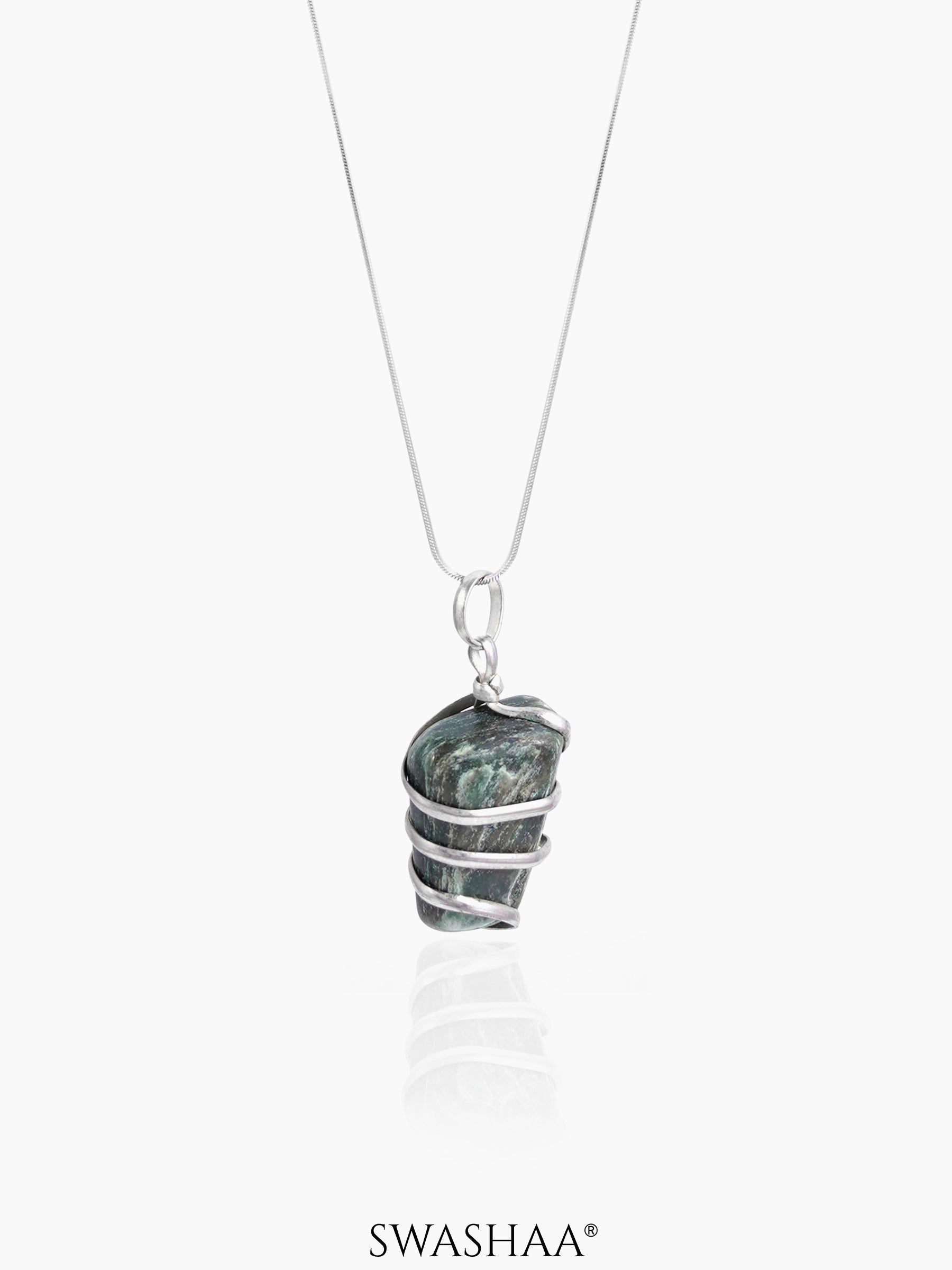 Serenity Wire Wrapped Tumble Silver Men's Chain Pendant | Natural Stone