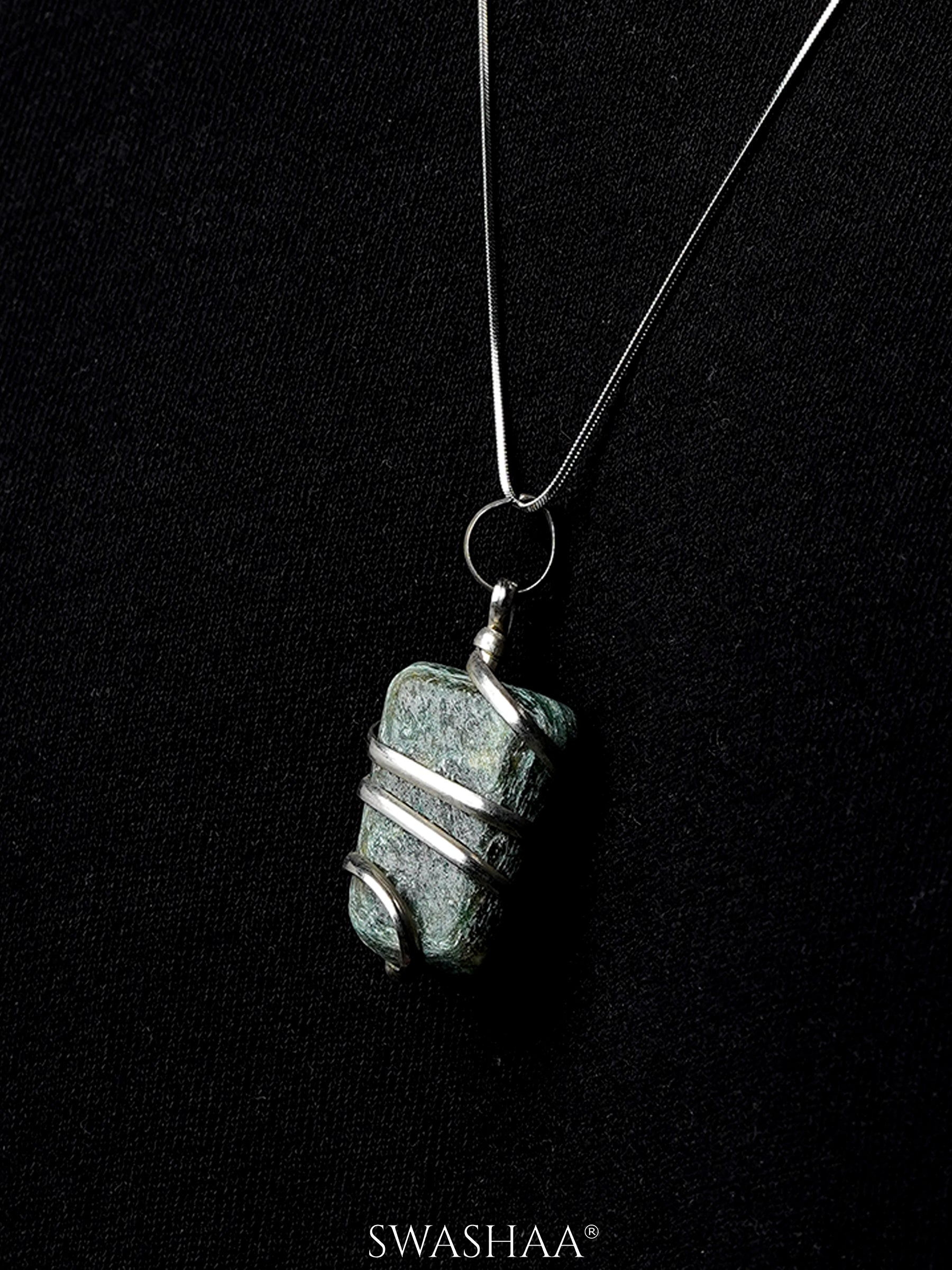 Serenity Wire Wrapped Tumble Silver Men's Chain Pendant | Natural Stone