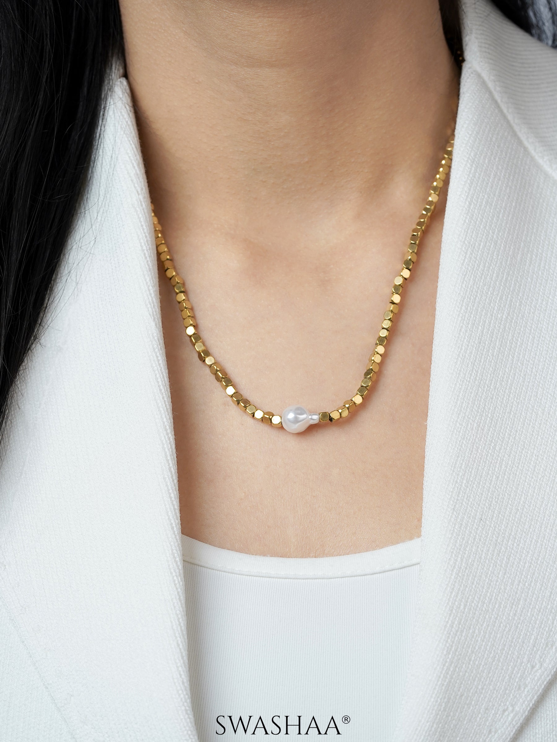 Shaaina Beads Baroque Pearl 18K Gold Plated Choker Necklace