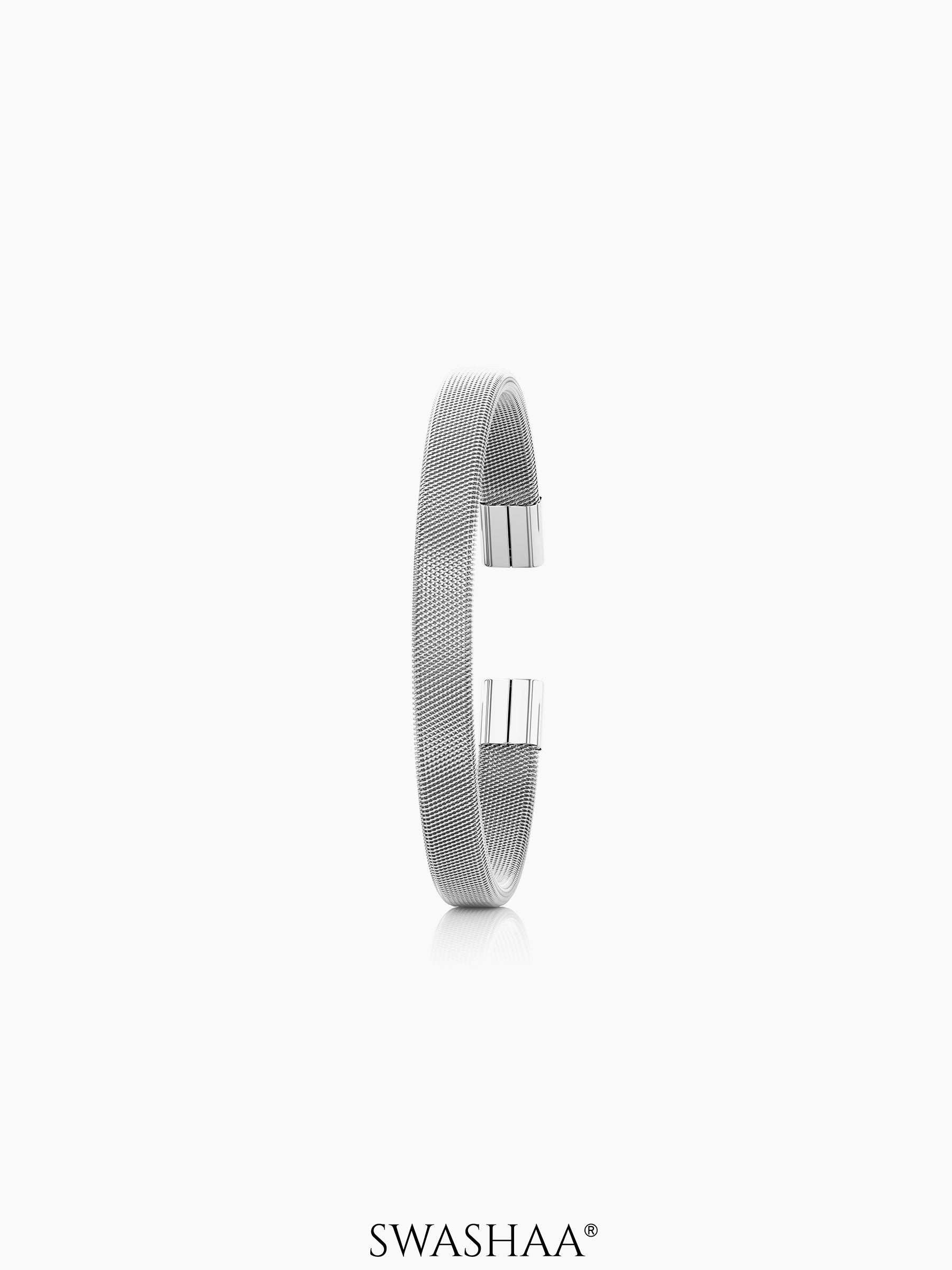 Mesh Fine Textured Silver Cuff Men's Bracelet