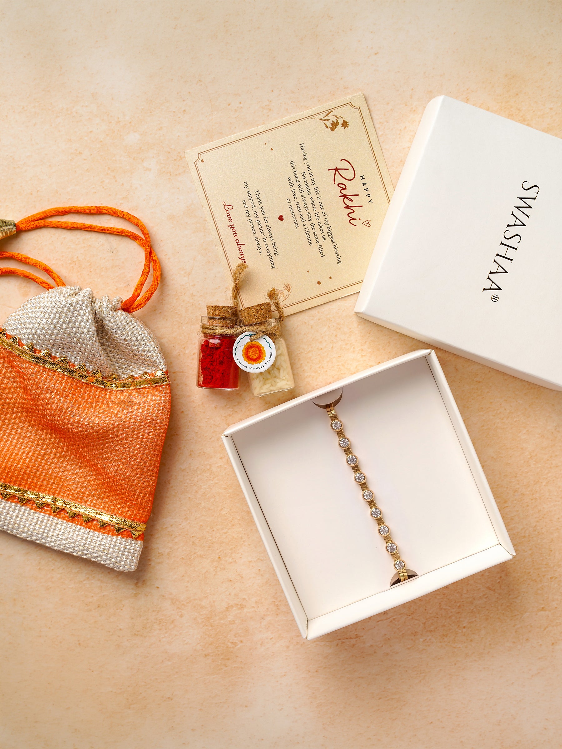 Shaan Diamond Solitaire 18K Gold Plated Rakhi