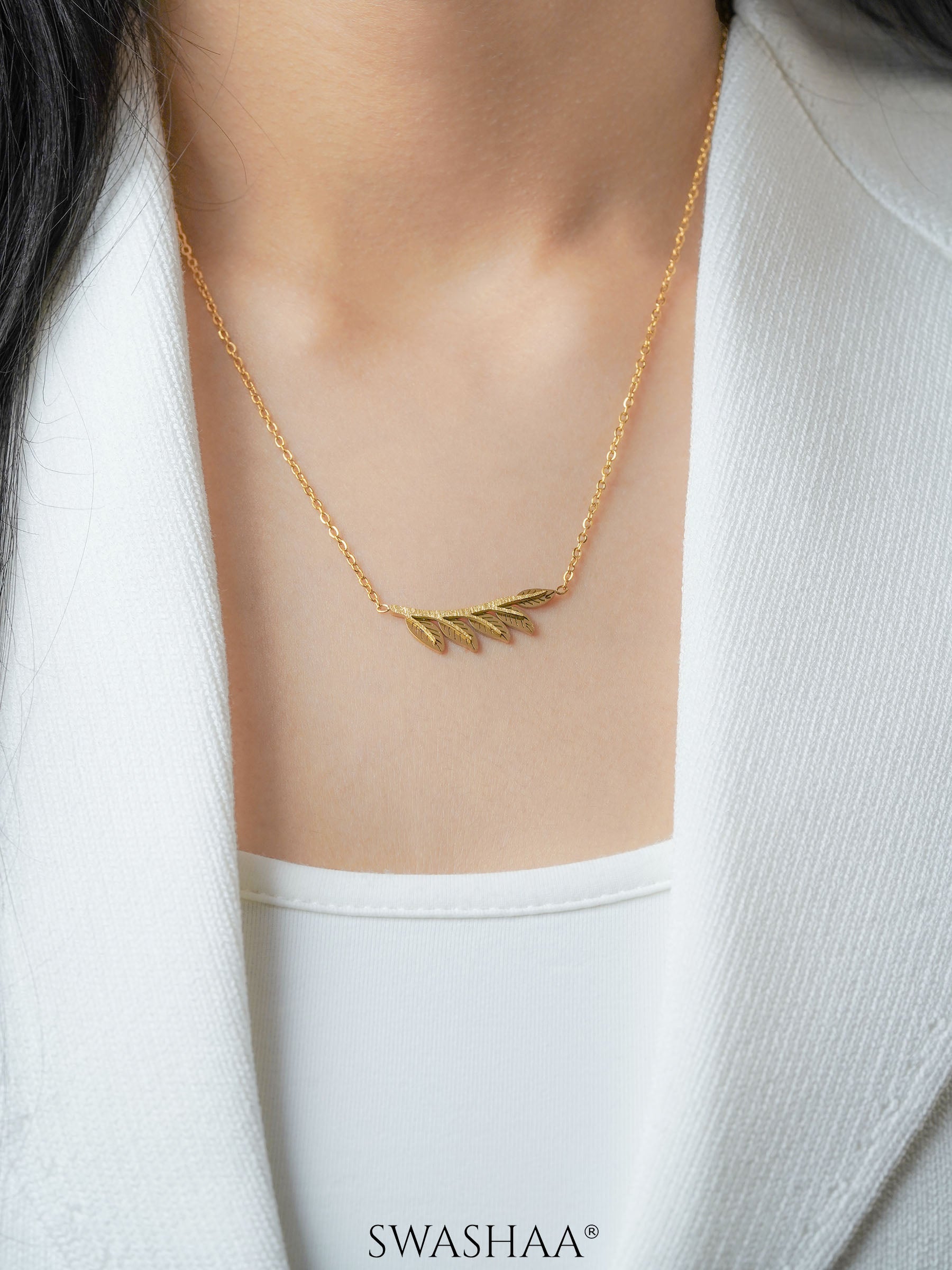 Shalakha Leaf Charm 18K Gold Plated Necklace