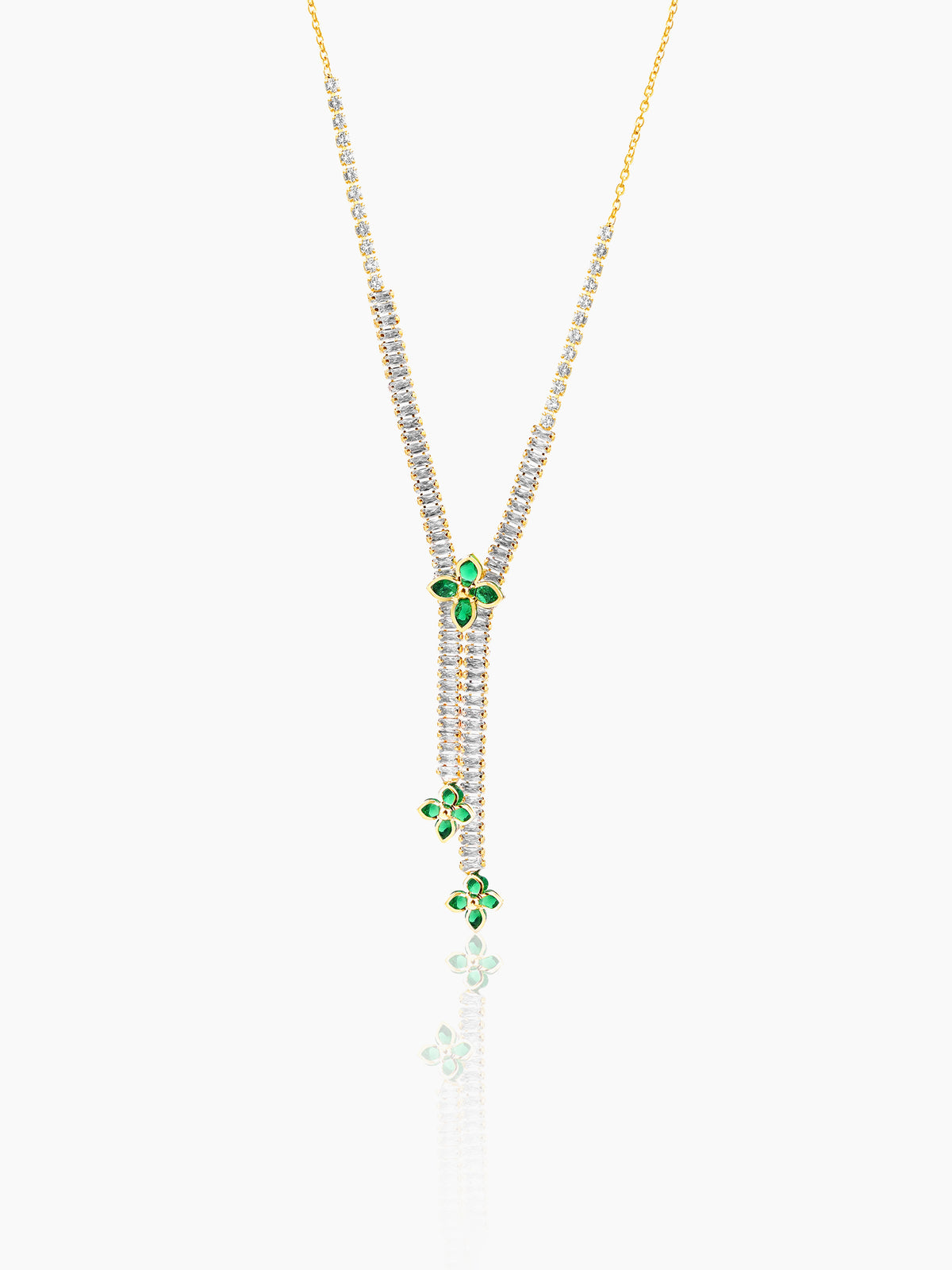 Shanon Green Clover Charm Y-shaped 18K Gold Plated Chain Pendant Necklace